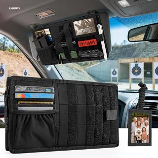 OneTigris Tactical MOLLE Sun Visor Organizer, Car Visor Panel EDC Storage | Features multi pockets with zipper pouch, detachable photo/ID panel, and glasses clip for versatile vehicle storage