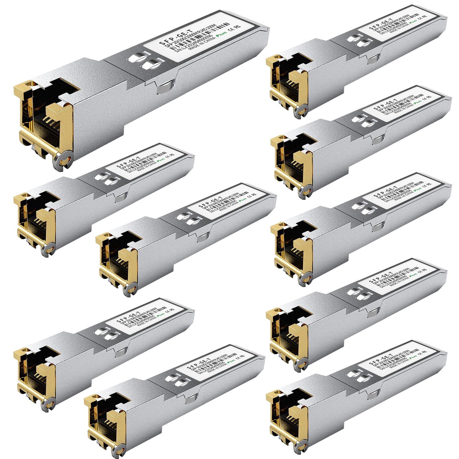 10PCS SFP to RJ45 Copper Module, 1000Base-T Gigabit Ethernet Transceiver - Compatible with Cisco, Meraki, Ubiquiti, D-Link, TP-Link, Supermicro, Netgear, MikroTik S-RJ01, 1.25G SFP-T, up to 100m