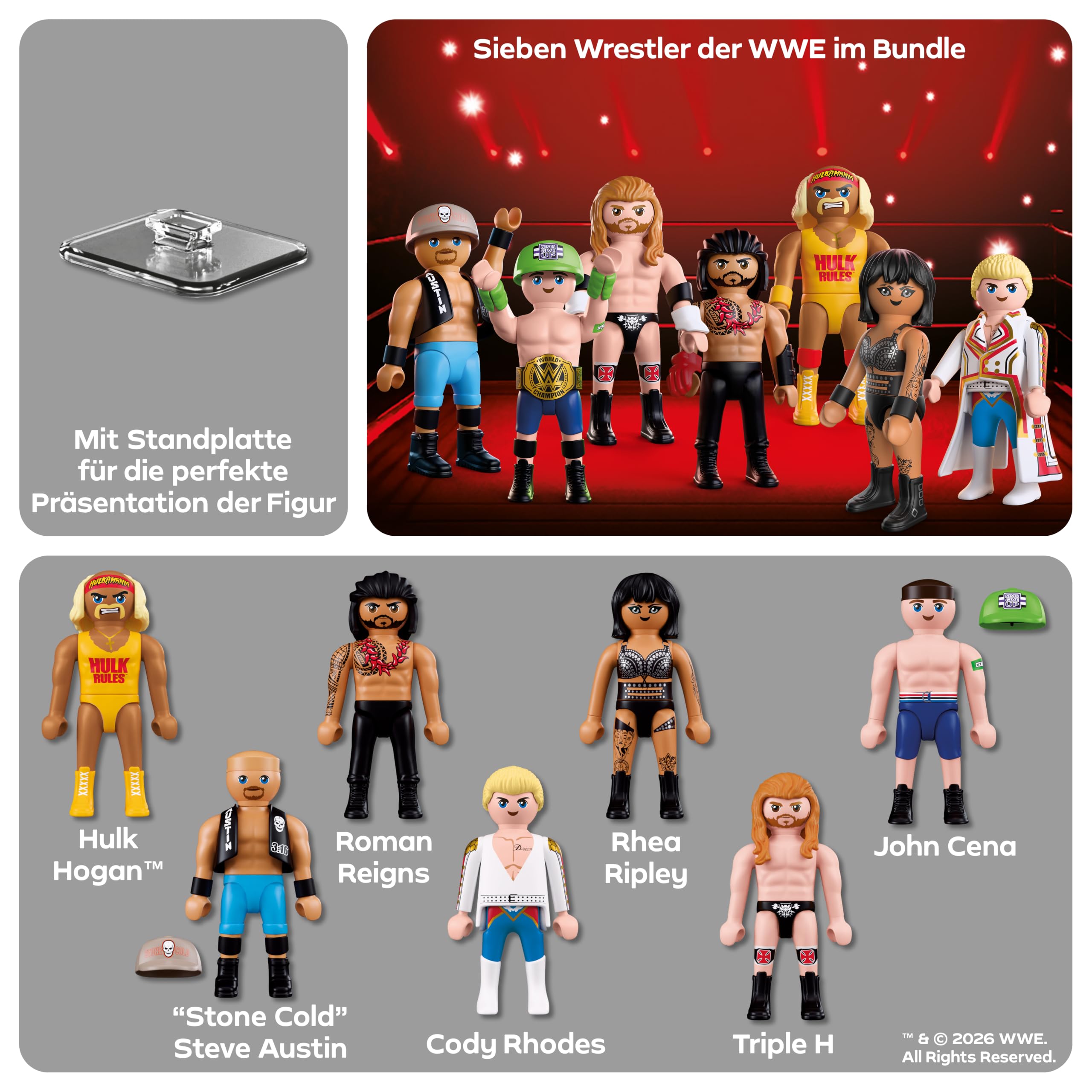PLAYMOBIL | WWE Figuren Set | Wrestling-Stars mit Hulk Hogan, Stone Cold Steve Austin, Roman Reigns, Cody Rhodes, Rhea Ripley, Triple H & John Cena | Für Kinder ab 4 Jahren | 210527