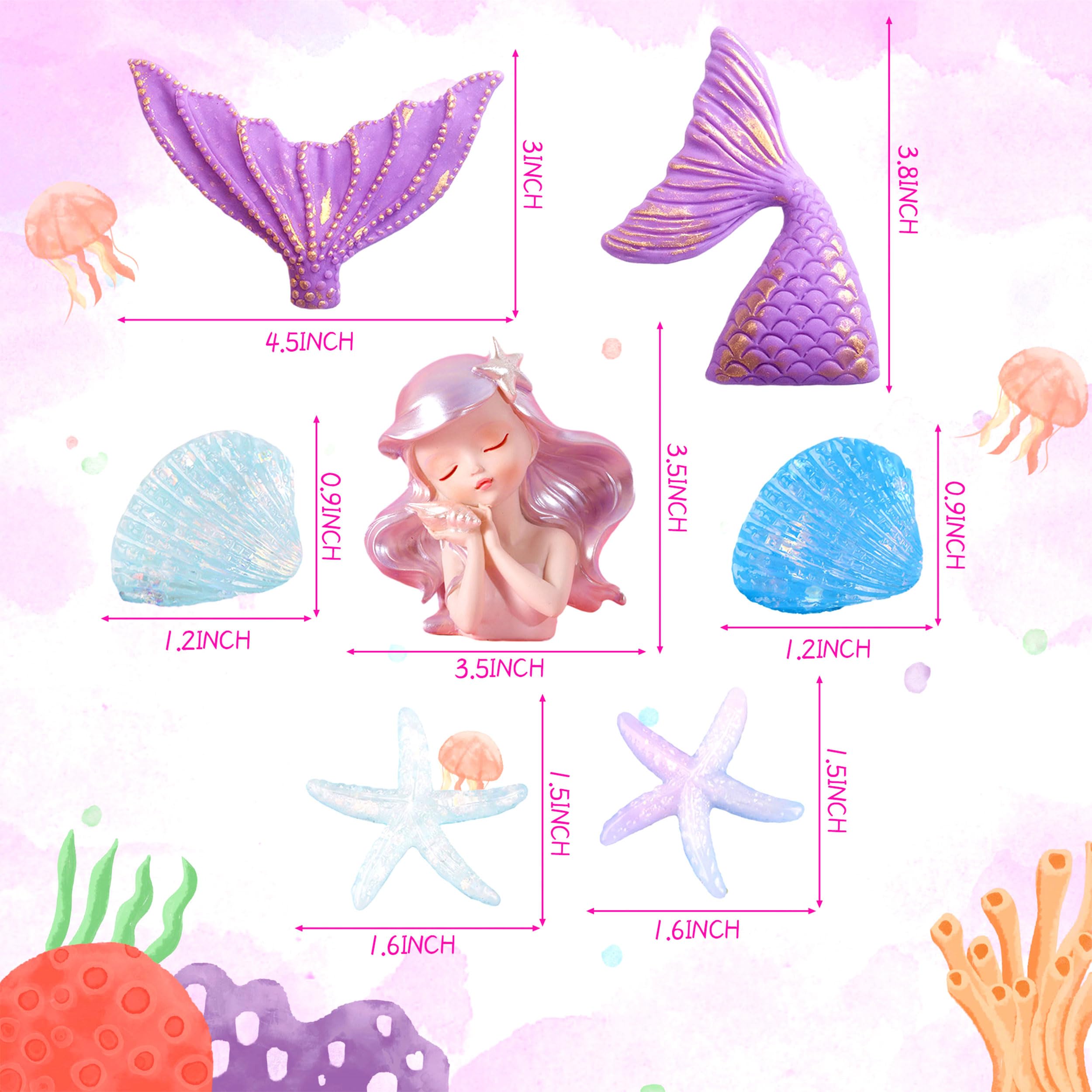 Zeemeermin Taart Topper Zee Taart Decoraties Oceaan Thema Verjaardag Cake Toppers Zeemeermin Zeester Zeewier Schelpen Walvissen Cake Toppers voor Meisje Kid Baby Verjaardagsfeest