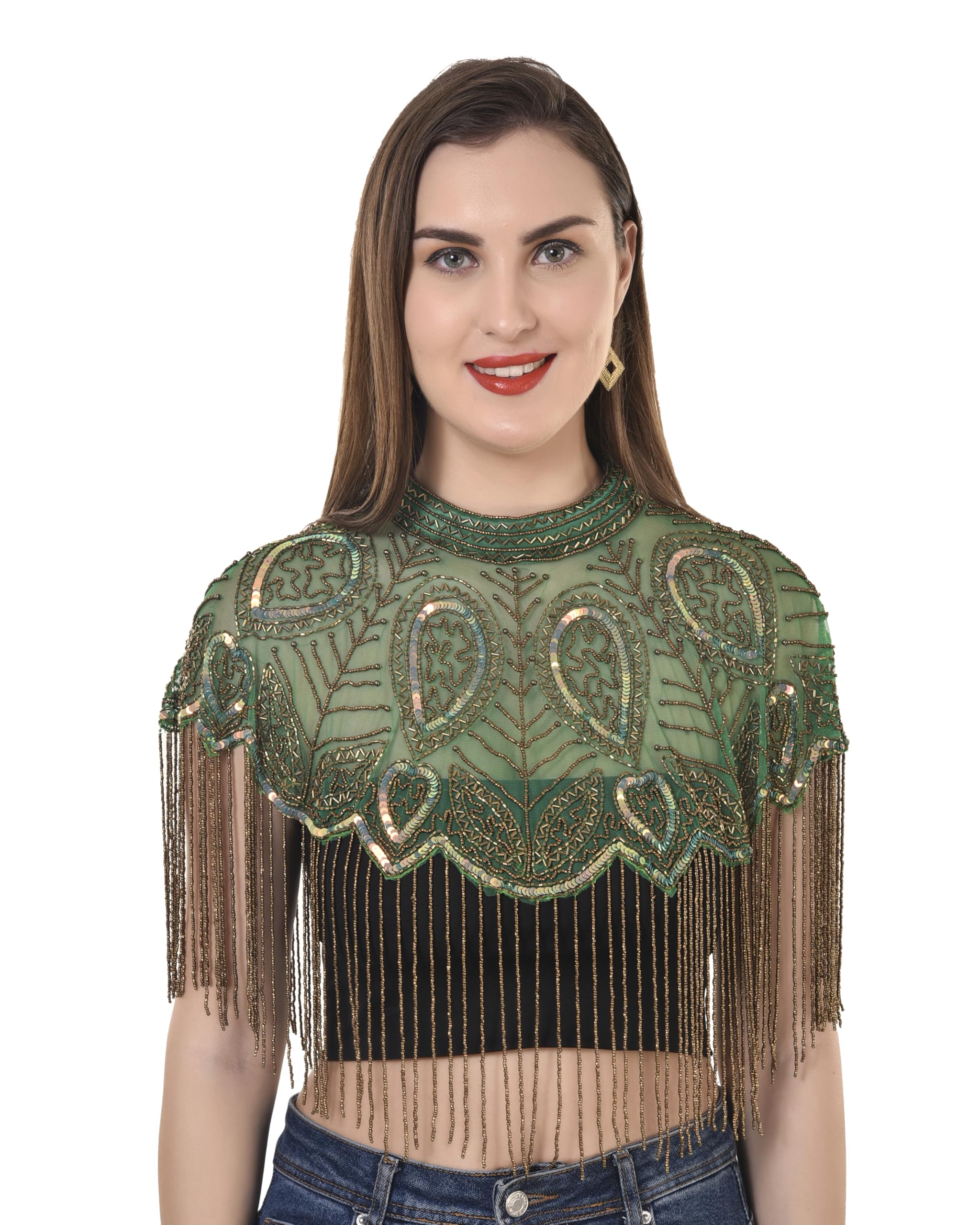 Women's Cone Net Poncho with Light Bead Stringles-image-12