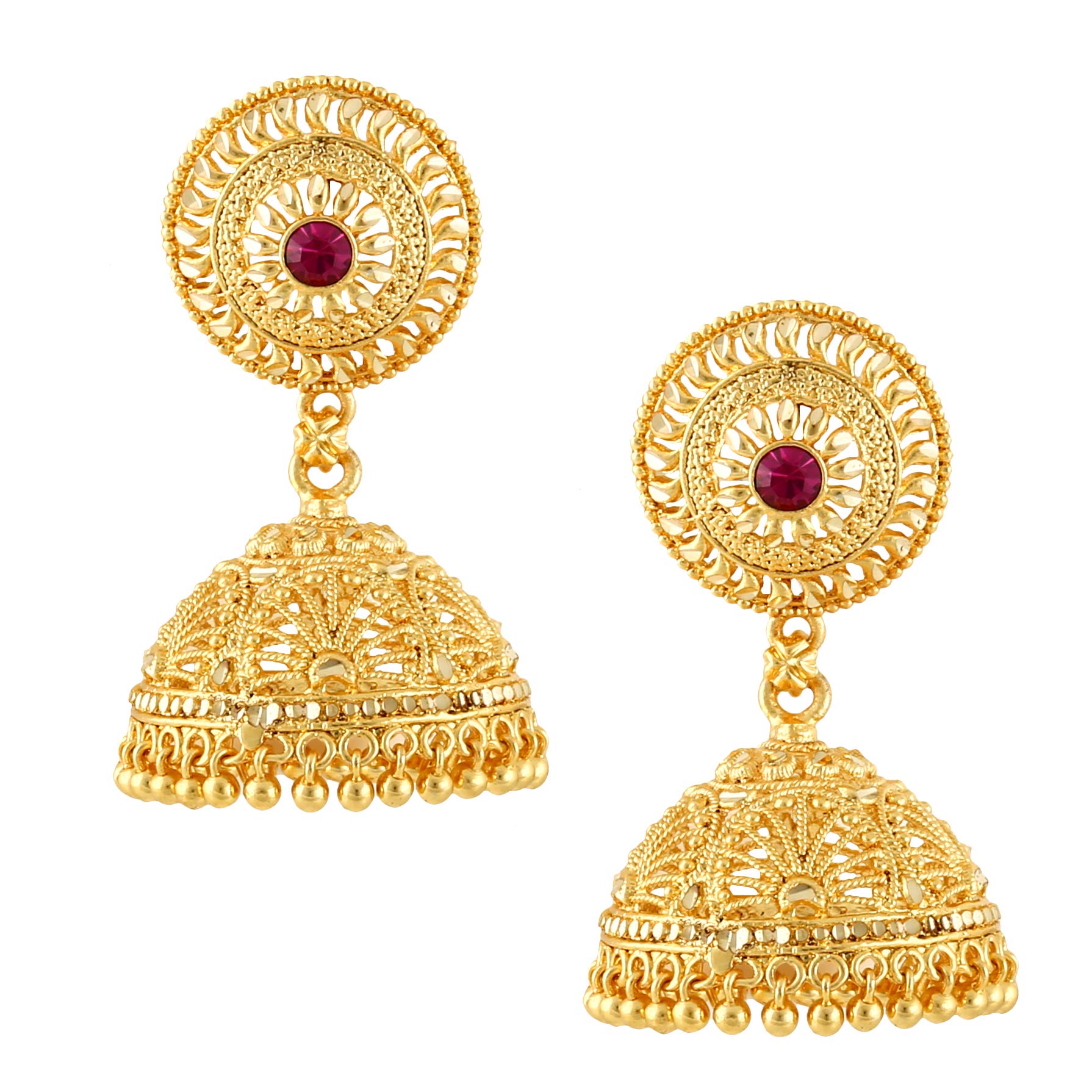 MEENAZ Traditional Temple Jewellery 18k One Gram Gold Ethnic Copper Brass Stylish South Indian Screw Back Studs Round Ruby Jhumkas Jhumka Earrings Set For Women girls Latest -GOLD JHUMKI-M142 (B08R24BP5H) Amazon Price History, Amazon Price Tracker