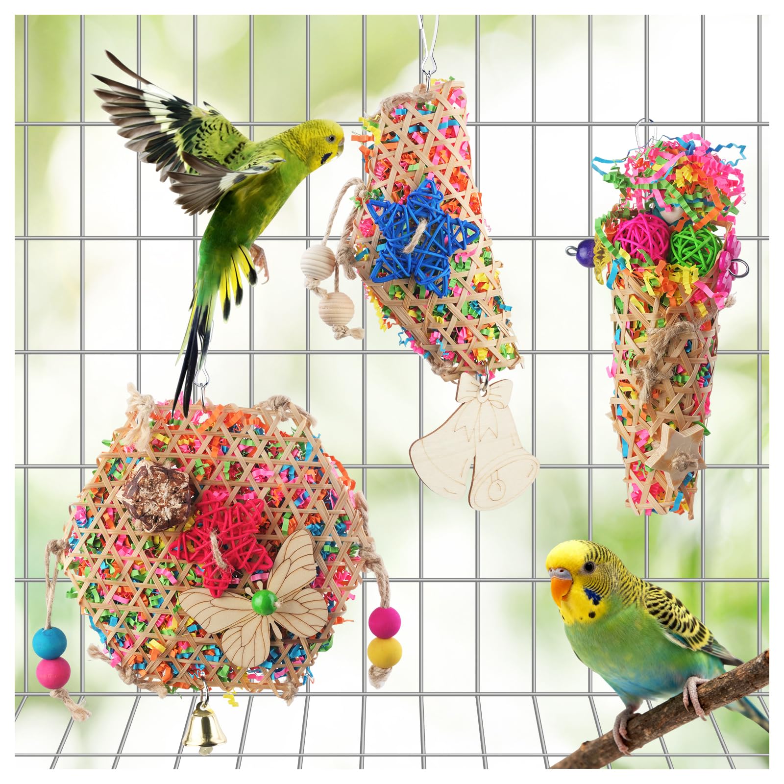 Bird Toys, Parakeet Foraging Toy, Hanging Chewing Toy, Bird Cage Accessories – Suitable for Cockatiels, Budgies, Lovebirds, Conures and Other Small Parrots