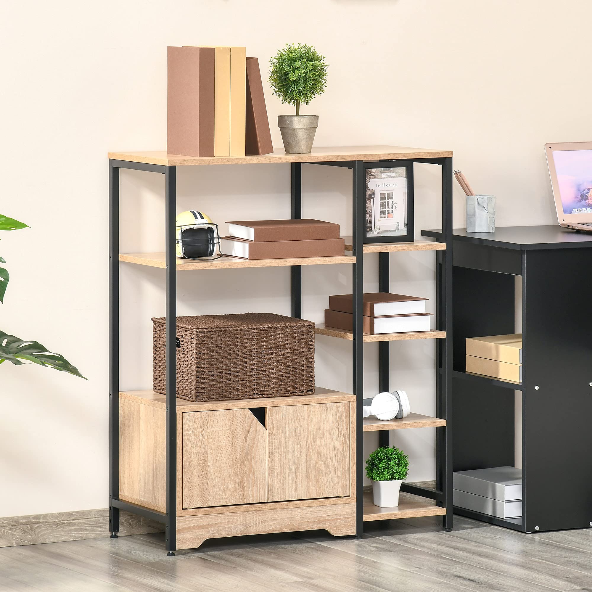 HOMCOM Estantería para Libros con Doble Puerta 80x35x97 cm Madera Natural