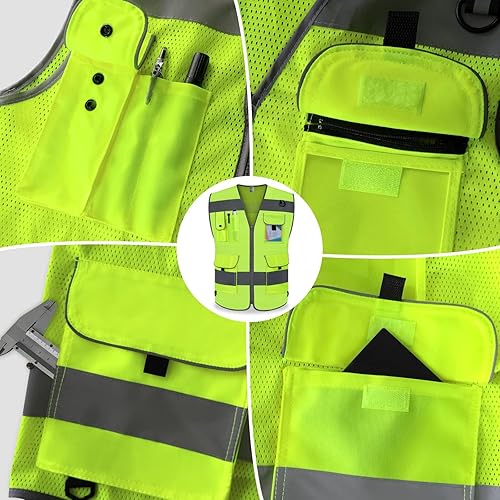 Miniatura 4 de TCCFCCT - Chaleco de alta visibilidad, chaleco de seguridad reflectante para trabajo con 9 bolsillos para hombres y mujeres, chaleco de construcción