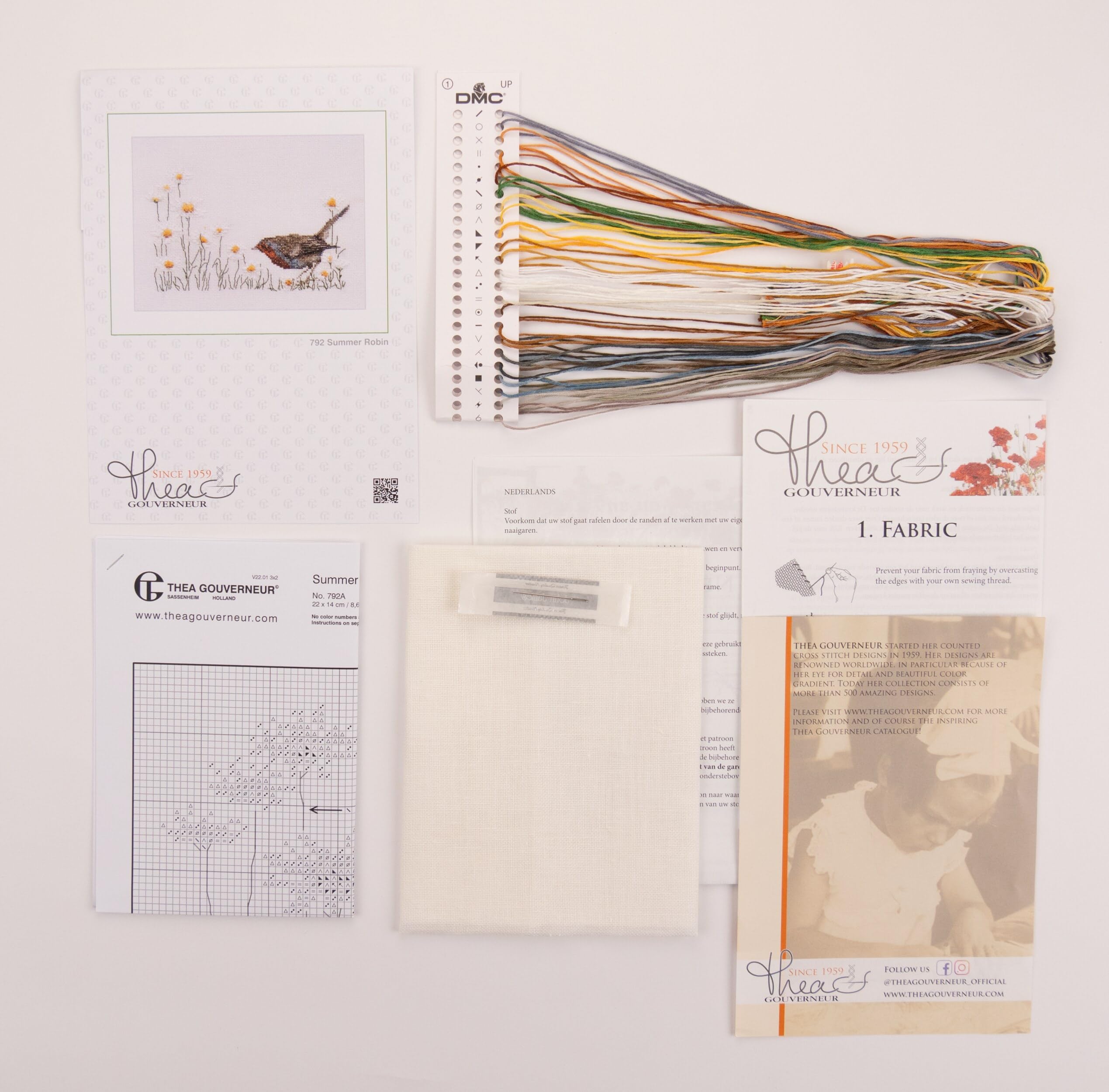 Thea Gouverneur, Counted Cross Stitch Kit, Summer Robin Bird, Aida, 16 Count, Embroidery Kit for Adults - Image 3