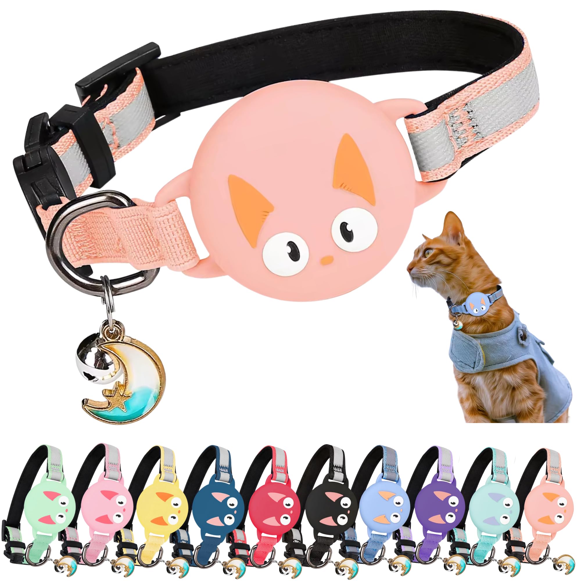 Collar KittyTag Airtag para Gato con Accesorio Compatible Apple AirTag, Vista Nocturna, Reflectante, Anti Ahogo, Ajustable, GPS para Gato no Incluido - Nuevo Modelo (Rosa)