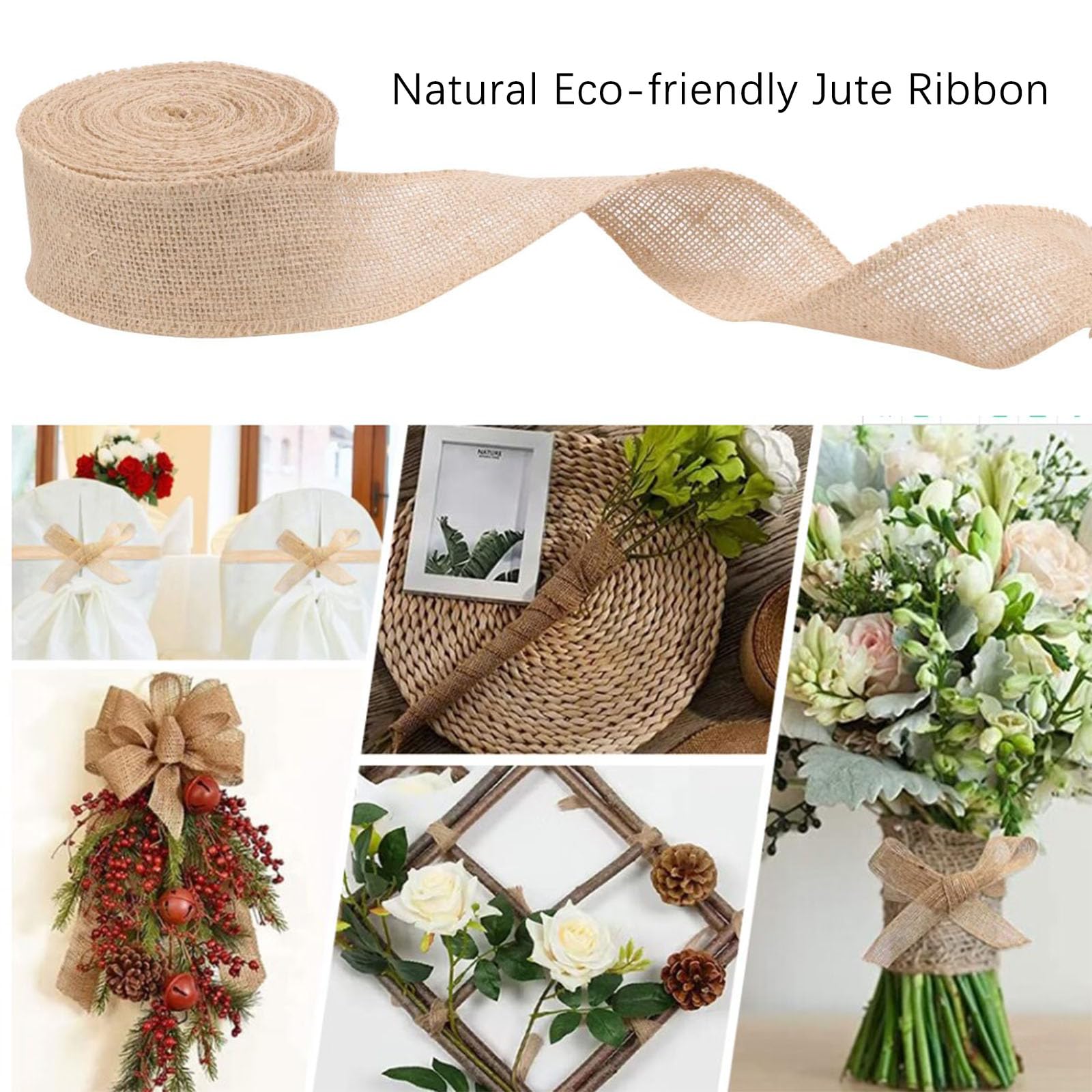 Kit Décoration Jute 46 Pièces - 40 Fleurs + Rubans Dentelle + Ficelle - DIY Mariage Rustique, Déco Maison, Artisanat