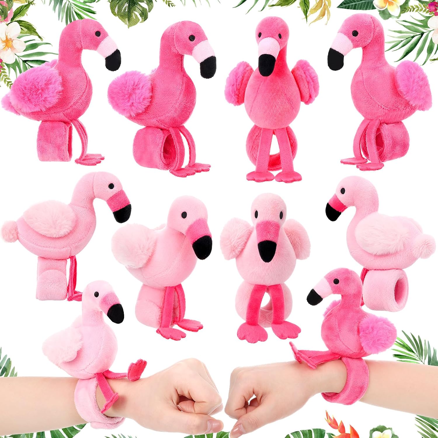Skylety 8 Pcs Flamingo Party Favors Stuffed Animal Slap Bracelets