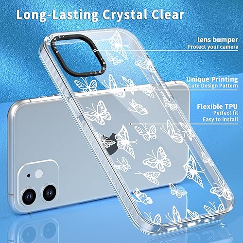 Miniatura 3 de RUMDEY Paquete de 2 bonitas fundas transparentes para iPhone 1212 Pro de 6.1 pulgadas, diseño de mariposa de moda, fundas de silicona suave,