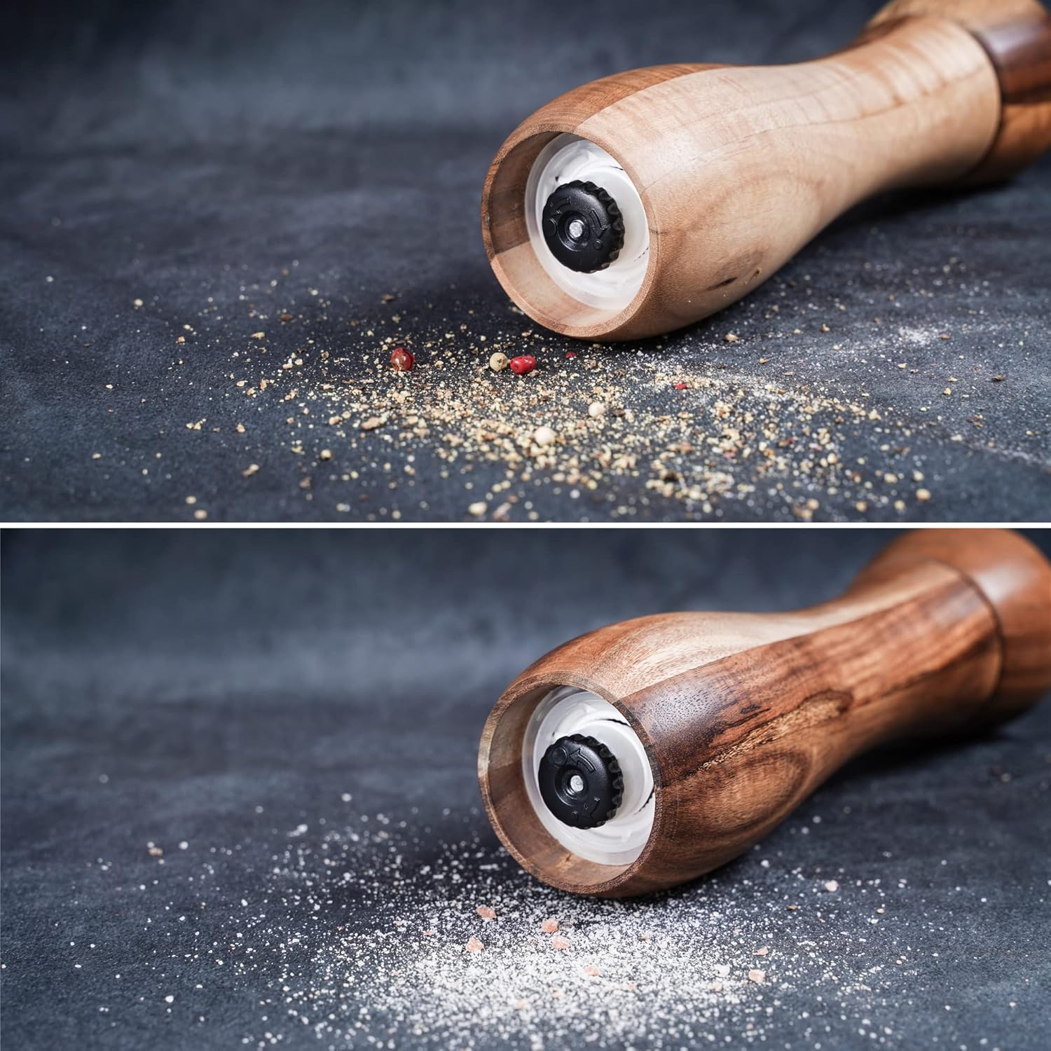 Pepper Mill, Pepper Grinder, Adjustable Ceramic Grinder for Both Pepper and Salt, Acacia Wood, Height 20.5 cm / 8 inch, Dia 6 cm(Tray is NOT Included)