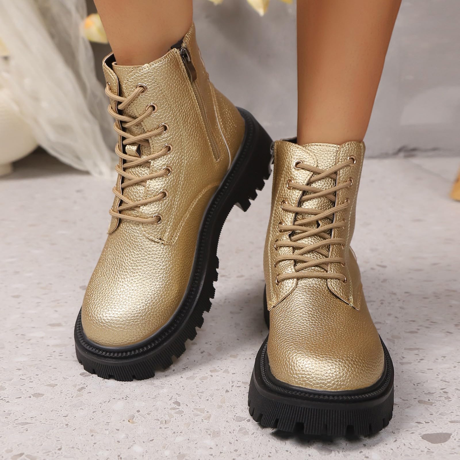 Genérico Botines Mujer Vestir Cordones Plataforma Botas Puntera Redonda Elegantes Zapatos Suaves y Cómodos Caminar Bota Informales Antideslizantes Botin para Otoño Invierno Trabajo Paseo y Uso Diario