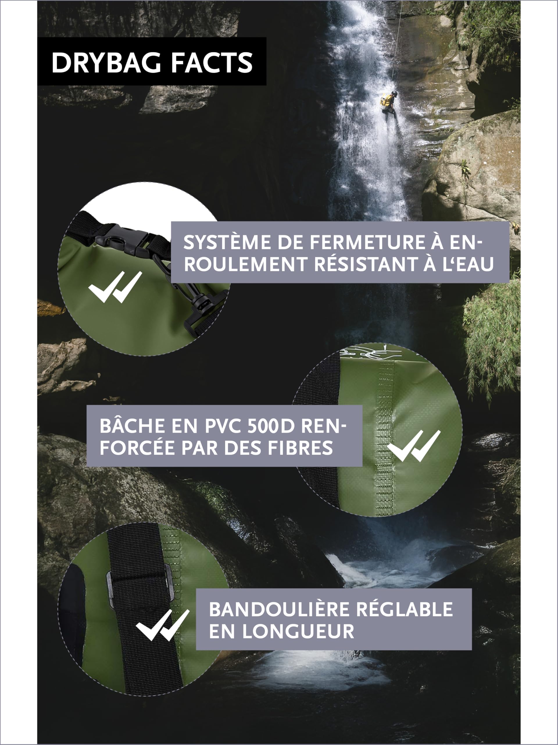 DonDon Dry Bag Sac étanche 2l, 5l, 10l, 15l, 20l, 30l avec bandoulière - 2