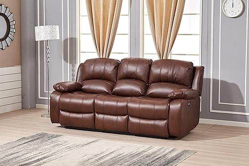 Miniatura 38 de Betsy Furniture Juego de sala de estar de cuero regenerado reclinable eléctrico (marrón, sofá biplaza)
