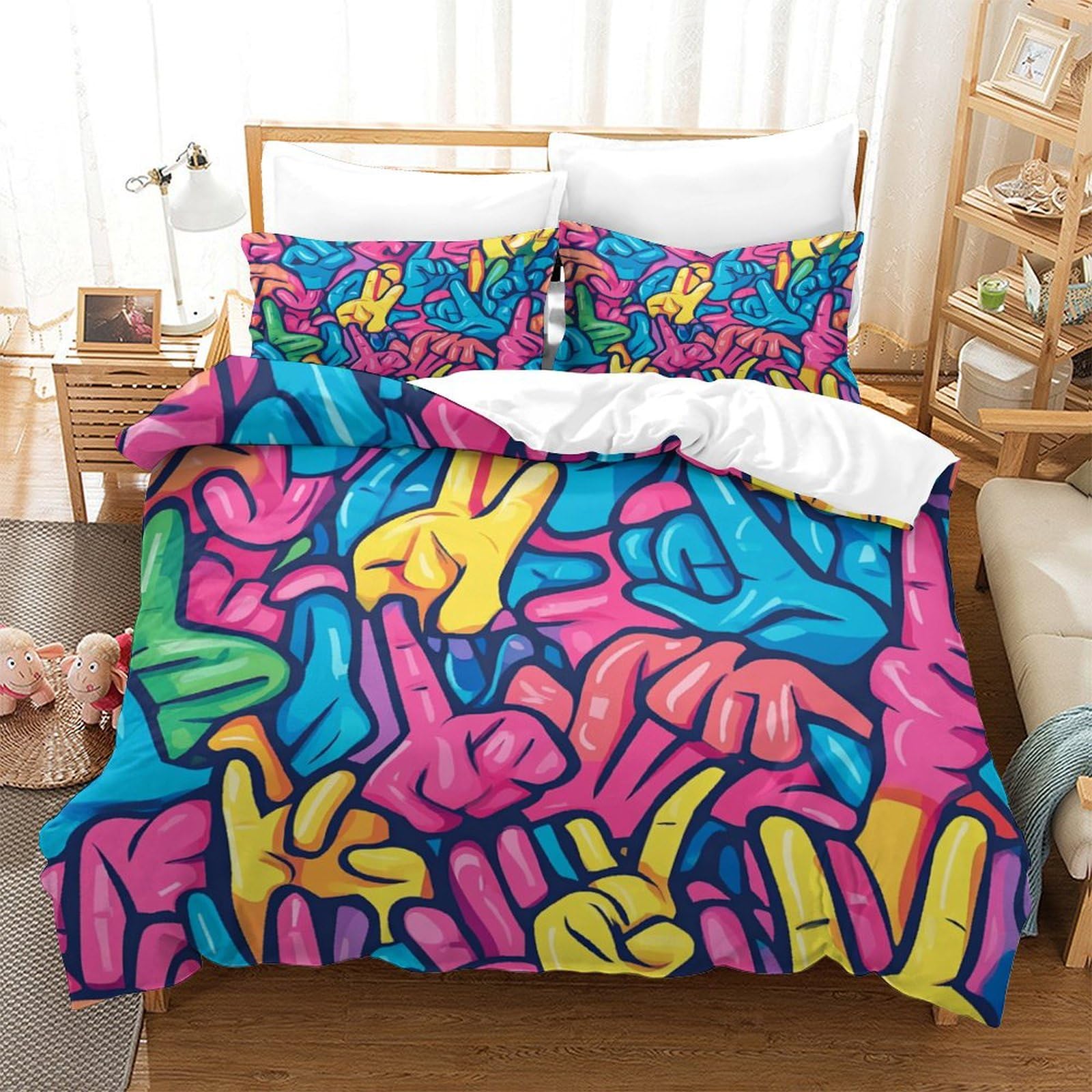 Housse de couette graffiti 260x220 anti-plis en microfibre pour lit enfant et jeune
