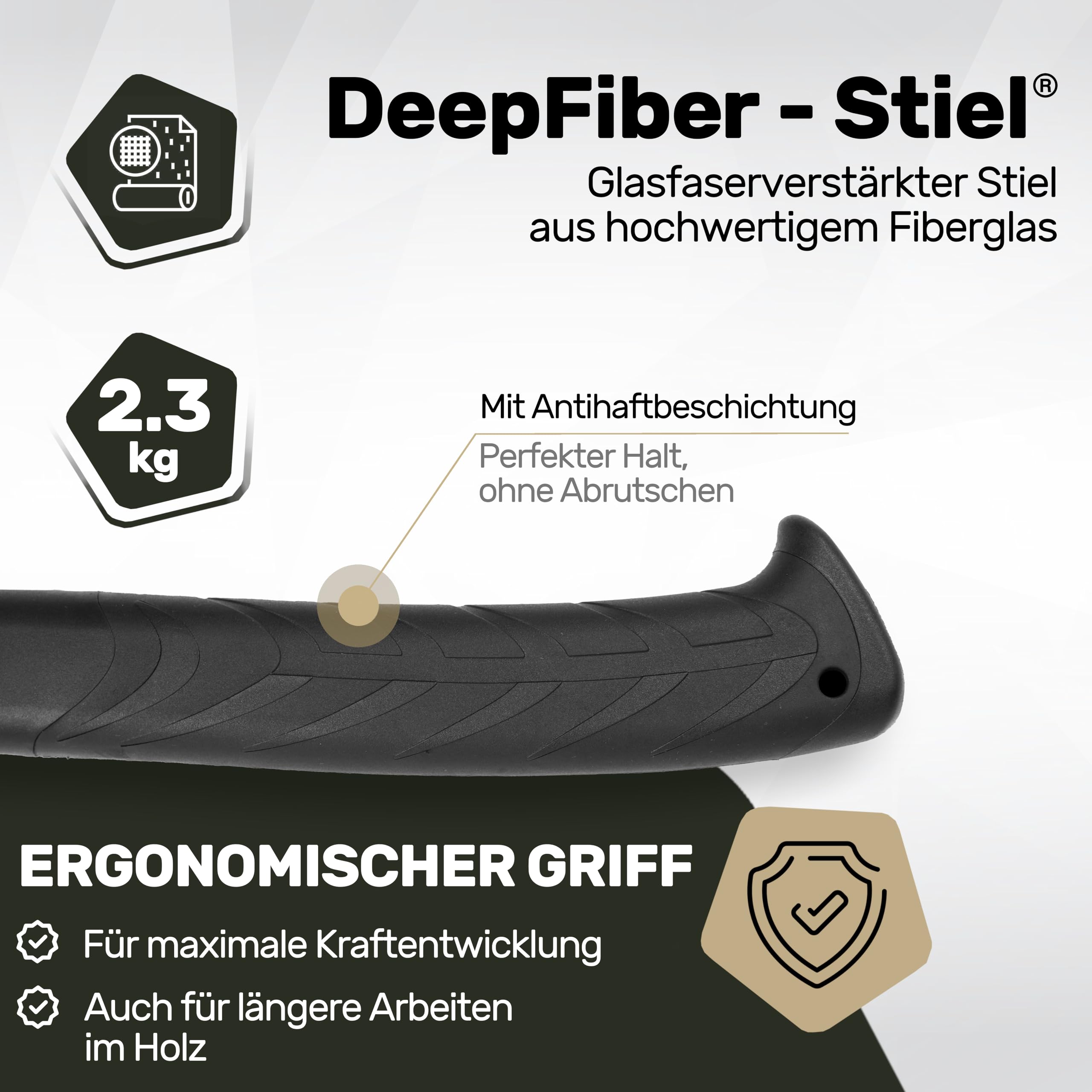 Spaltaxt, Spalthammer [ ErgoFiber™ - Glasfaserverstärkter Griff ] MilitaryCast, Inklusive Klingen-/Transportschutz, Antihaftbeschichtet, Hochwertige Stahl-Klinge [77cm; 2.3 kg]