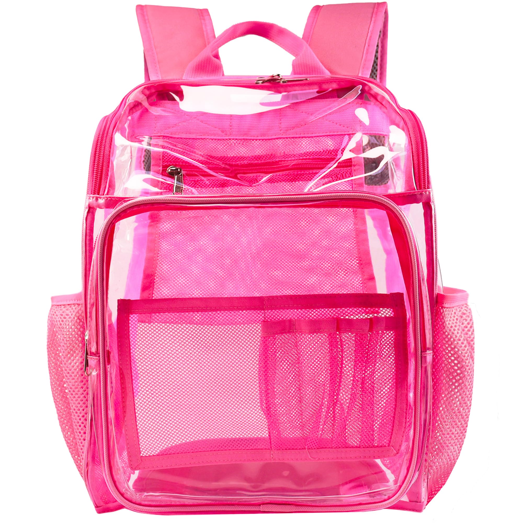 KUI WAN Clear Backpacks for School Large Clear Bookbag with Multi-Pockets PVC Transparent Backpack for College,Work,Pink