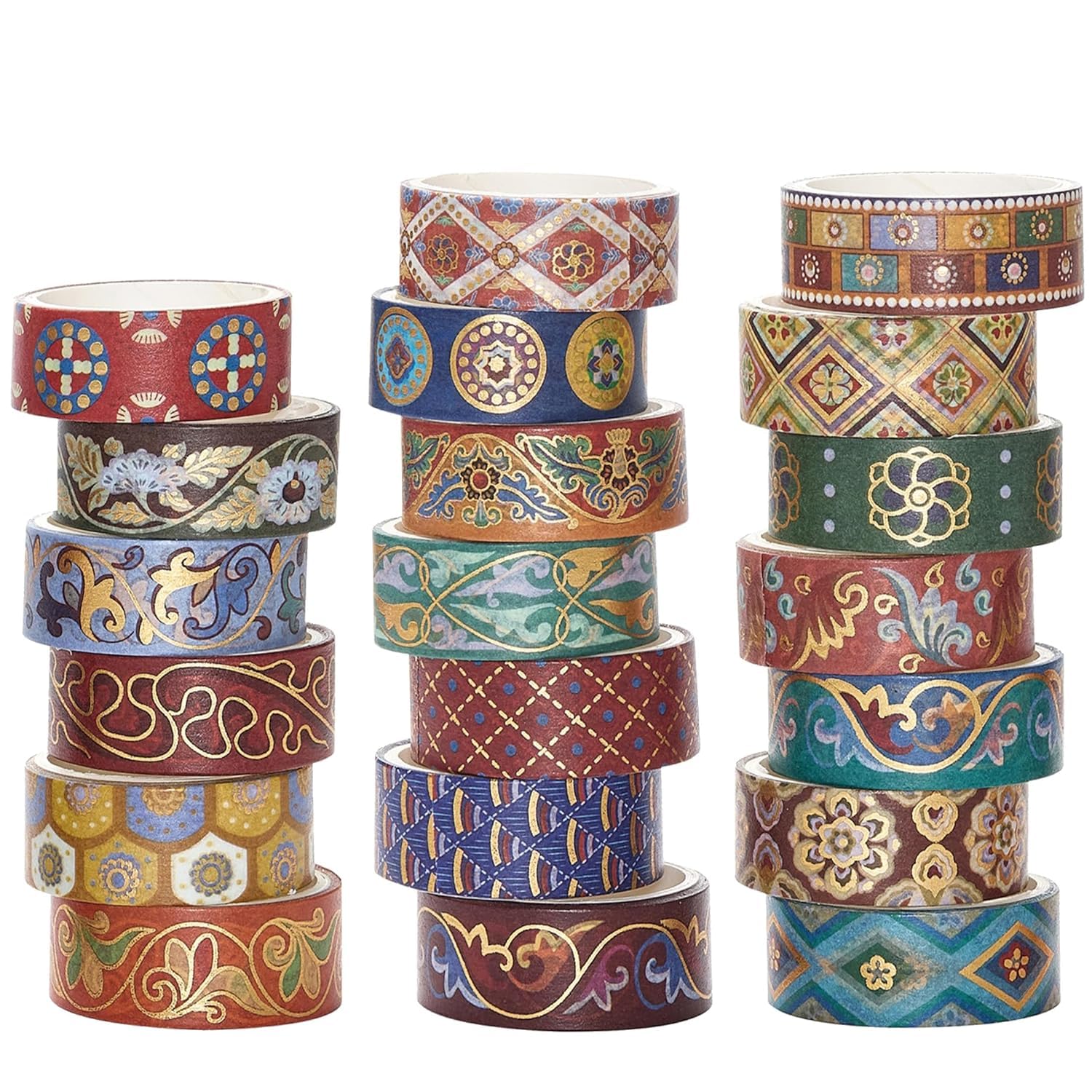 Songdao 20 Rolls Chinoiserie Washi Tape Set Exotic Arts Masking Tape Gold Foil Floral Decorative for DIY Crafts, Bullet Journal Supplies, Planners, Scrapbook, Card/Gift Wrapping (Dunhuang)