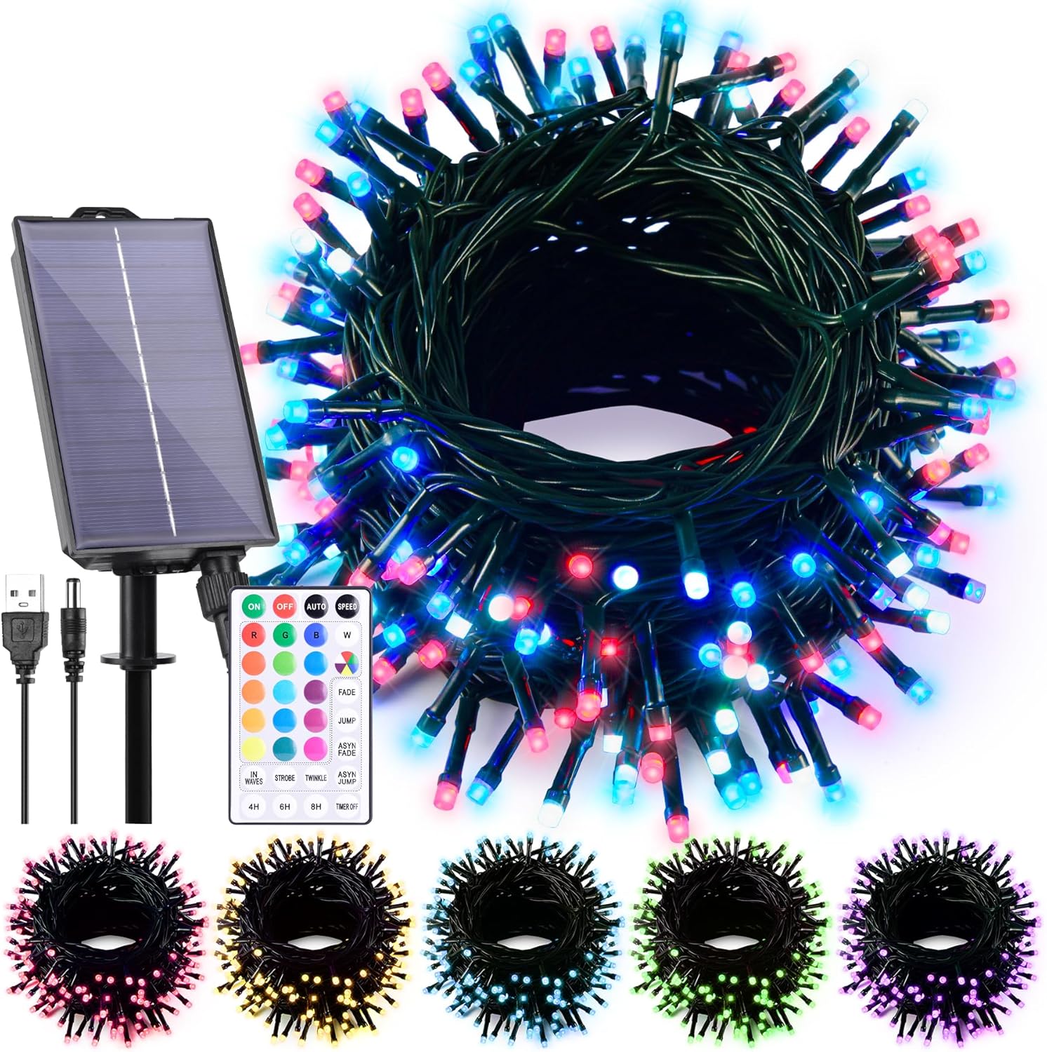 Solar String Lights Outdoor Waterproof 40Ft, 18 Colors Changing 100 LED Christmas Lights Solar Powered & USB with Remote, RGB Fairy Lighting for Outside Tree Fence Party Indoor Halloween Decor - Image 8