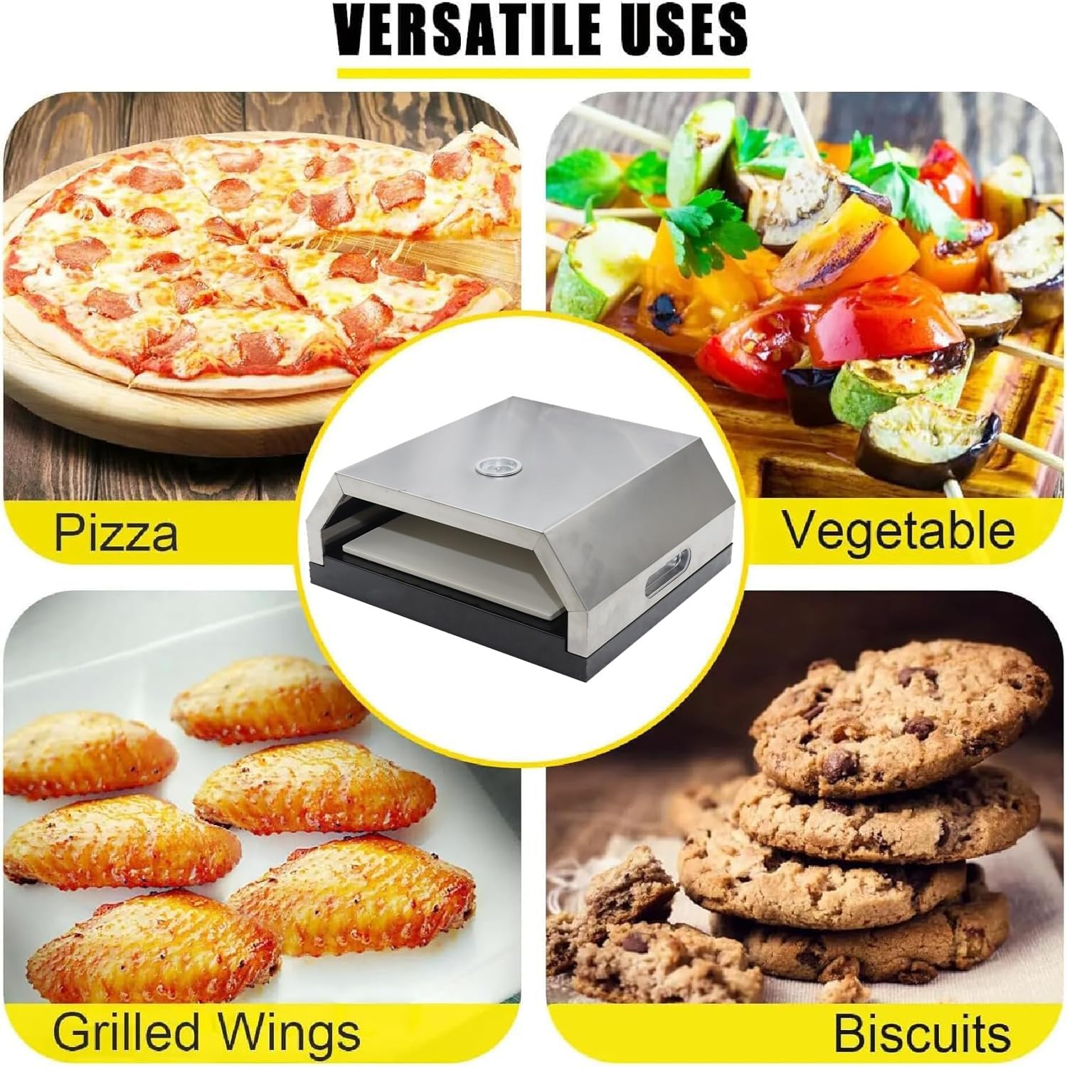 Forno elettrico portatile per pizza, per interni ed esterni, con termometro, in acciaio inox, per casa e campeggio