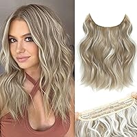 Vista 23 de Extensiones de cabello tipo aureola de 20 pulgadas, alambre invisible, ajustable, cabello largo ondulado, mejora sintética, 4 clips de seguridad