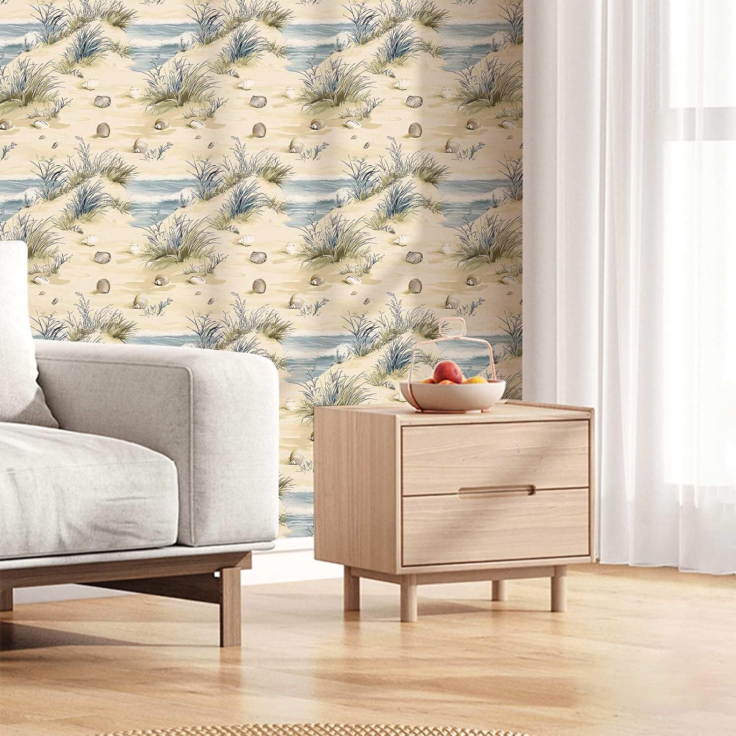 Coastal Dune Wallpaper – Beach and Seashell Peel and Stick Wallpaper, Self-Adhesive Vinyl for Home Decor, 17.7in x 236in