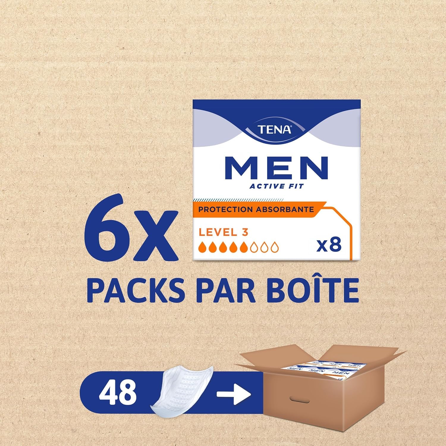 TENA Men Protections Absorbantes Niveau 3 Incontinence Homme - pour Fuites Urinaires Modérées - 48 Protections (Pack 1 Mois)