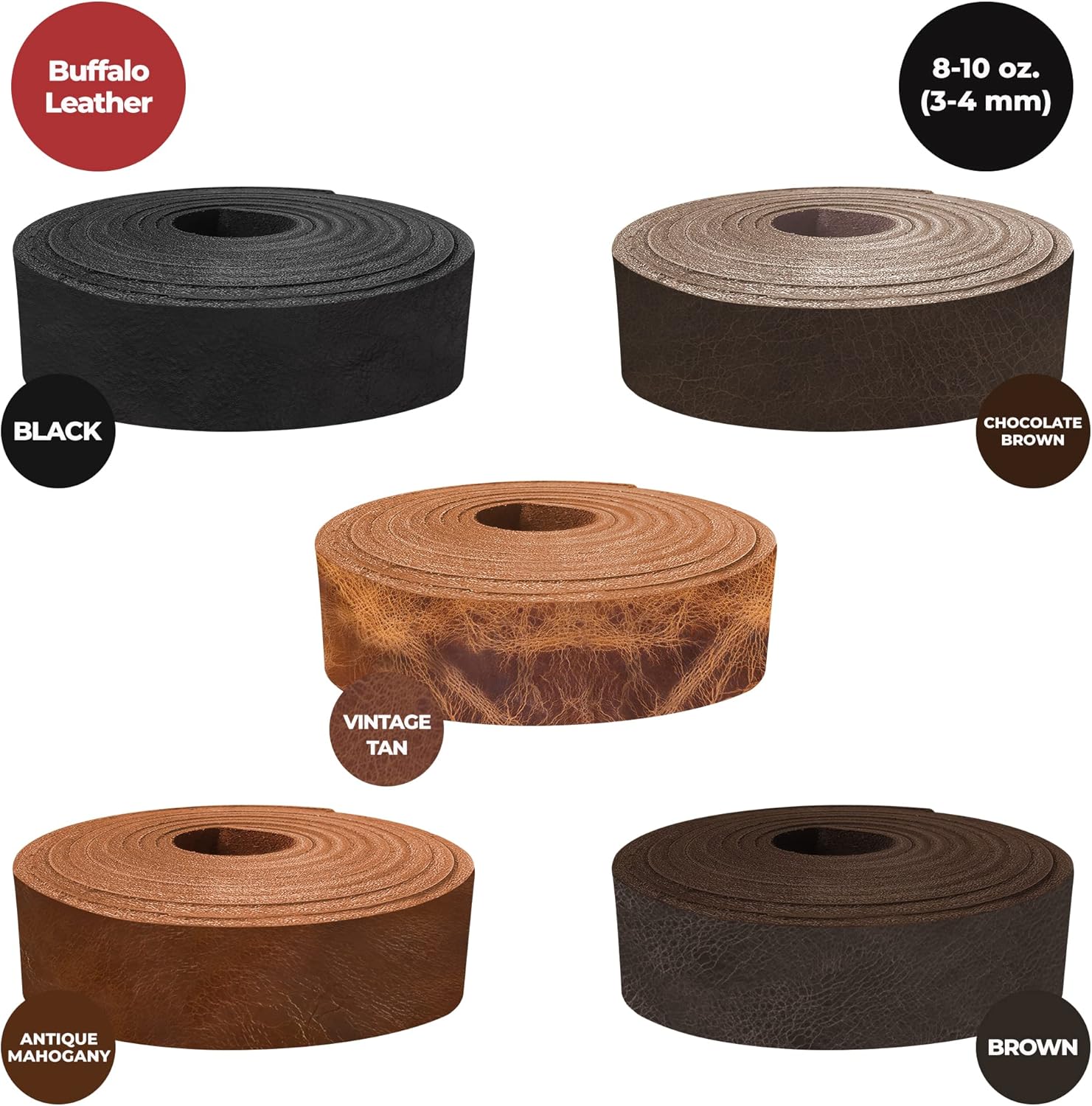 European Leather Works - Buffalo Belt Blanks 8-10 oz (3-4mm) Size: 1"x55-60" (2.5x139-152.4cm) - Black Color Full Grain Leather Belt Straps/Strips for Tooling, Holsters - Image 7