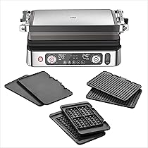 Braun MultiGrill9 CG9167 Griglia Elettrica a Controllo Elettronico, 2 Termostati Indipendenti, 3 Posizioni Cottura, Termosonda, Funzione BOOST, in Dotazione 1 Set Piastre Griglie+Liscie+Waffle, 2200W
