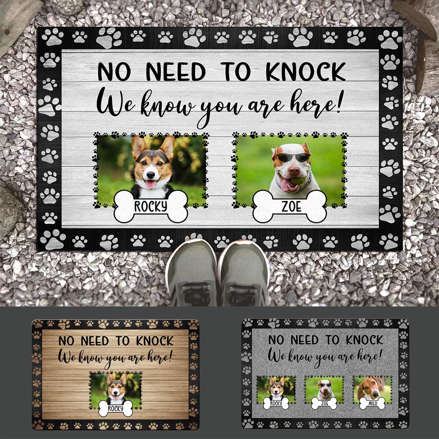 Personalized No Need to Knock Doormat Custom Your Pet Photo & Dog Name, Funny Dogs