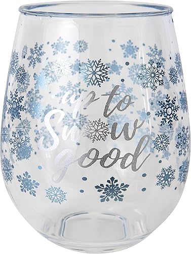 C.R. Gibson QWG2O-22632 Up to Snow Good - Copa de vino acrílica sin tallo para fiestas de Navidad y celebraciones, 12 onzas líquidas