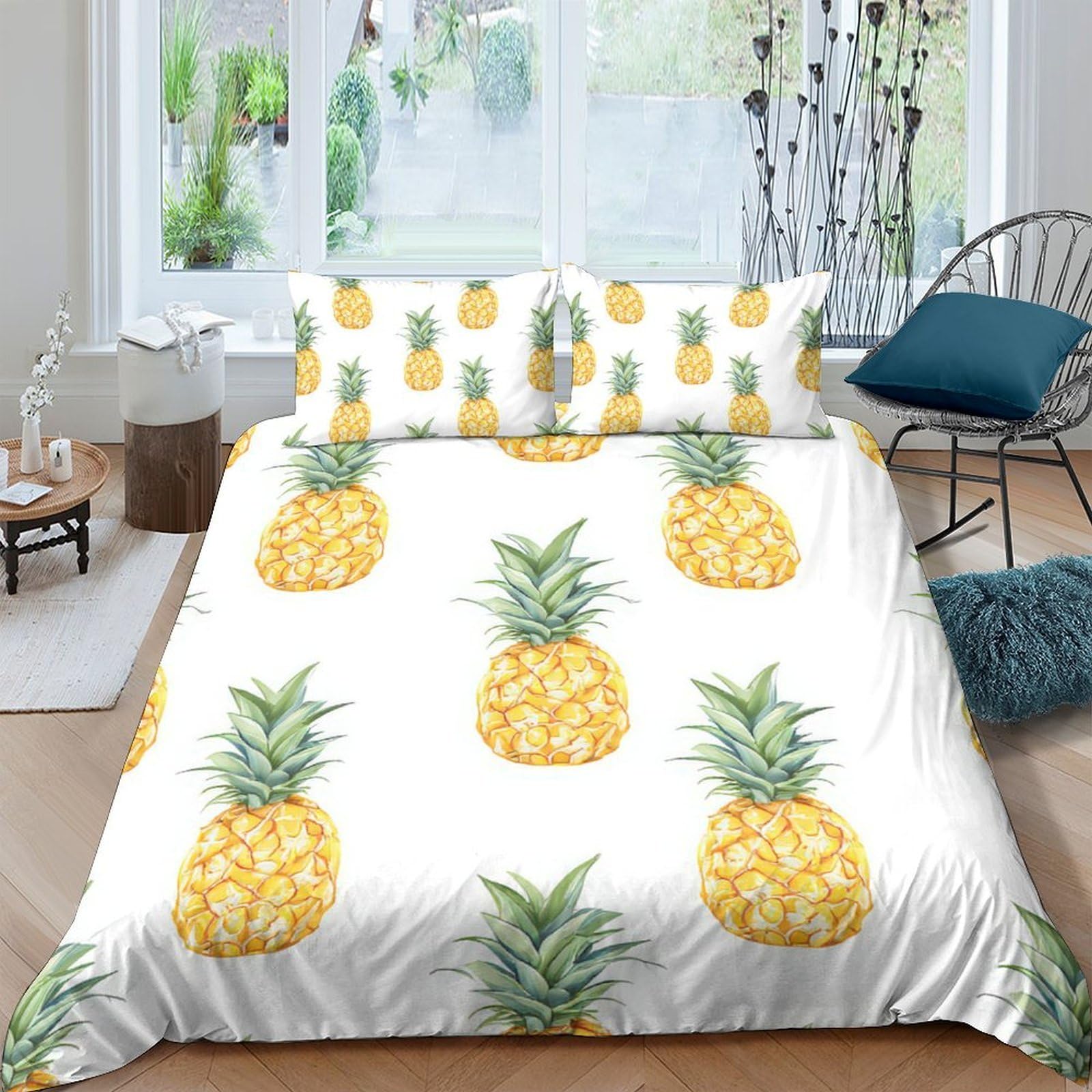 Ctjqhvkz Style-5 3D Printed Pineapple Pattern Fitted Sheet Microfiber Soft Yellow Fruit Bed Cover For Bedroom Guest Room Mattress Protection Decor Single（135X200cm）