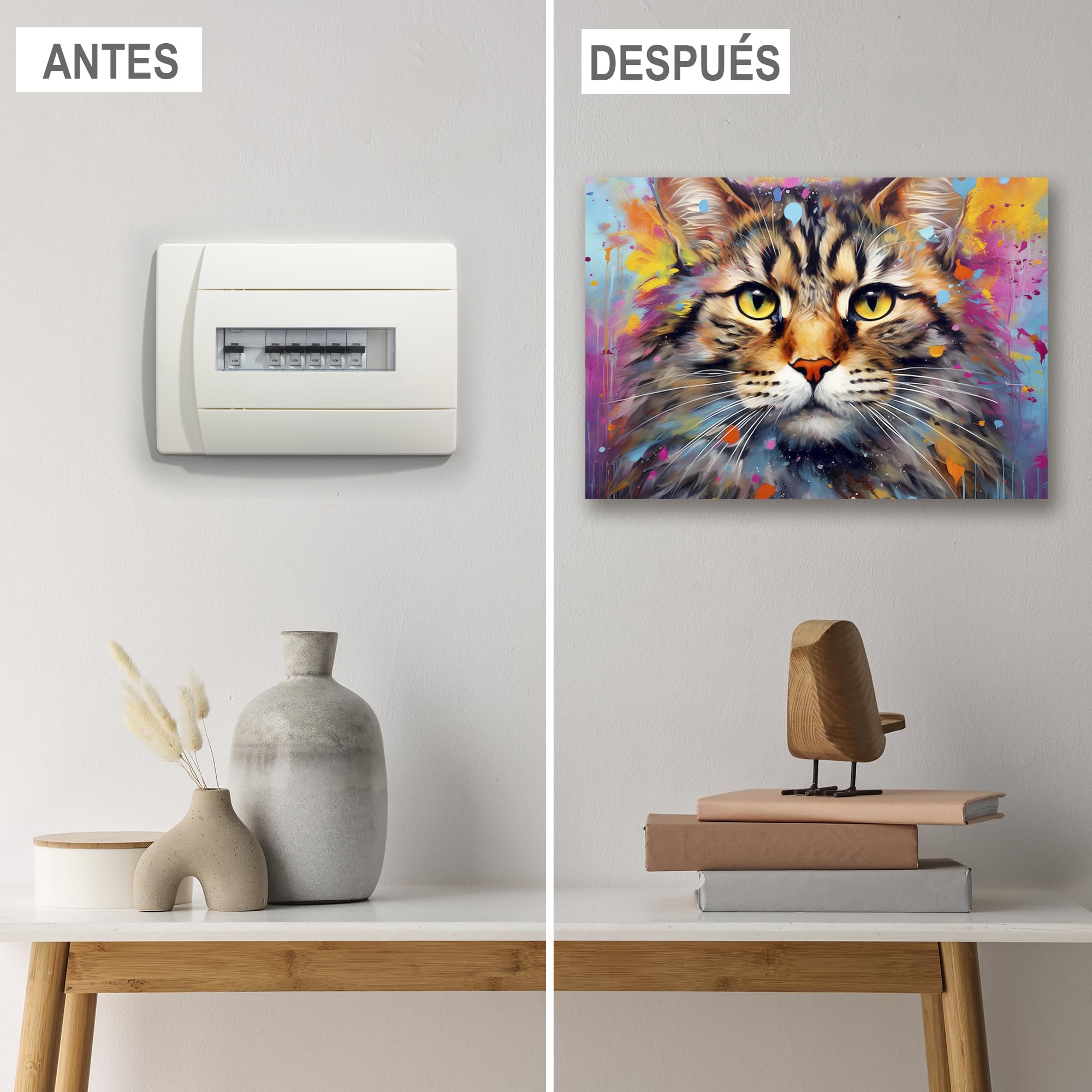 Lafabricadelcuadro® Tapa Contador de Luz Decorativa – Cuadro Cubre Contador Eléctrico en Madera MDF – Disponible en 40 Diseños y 2 Tamaños - Medida Externa (AC-106, 46X32 cm)