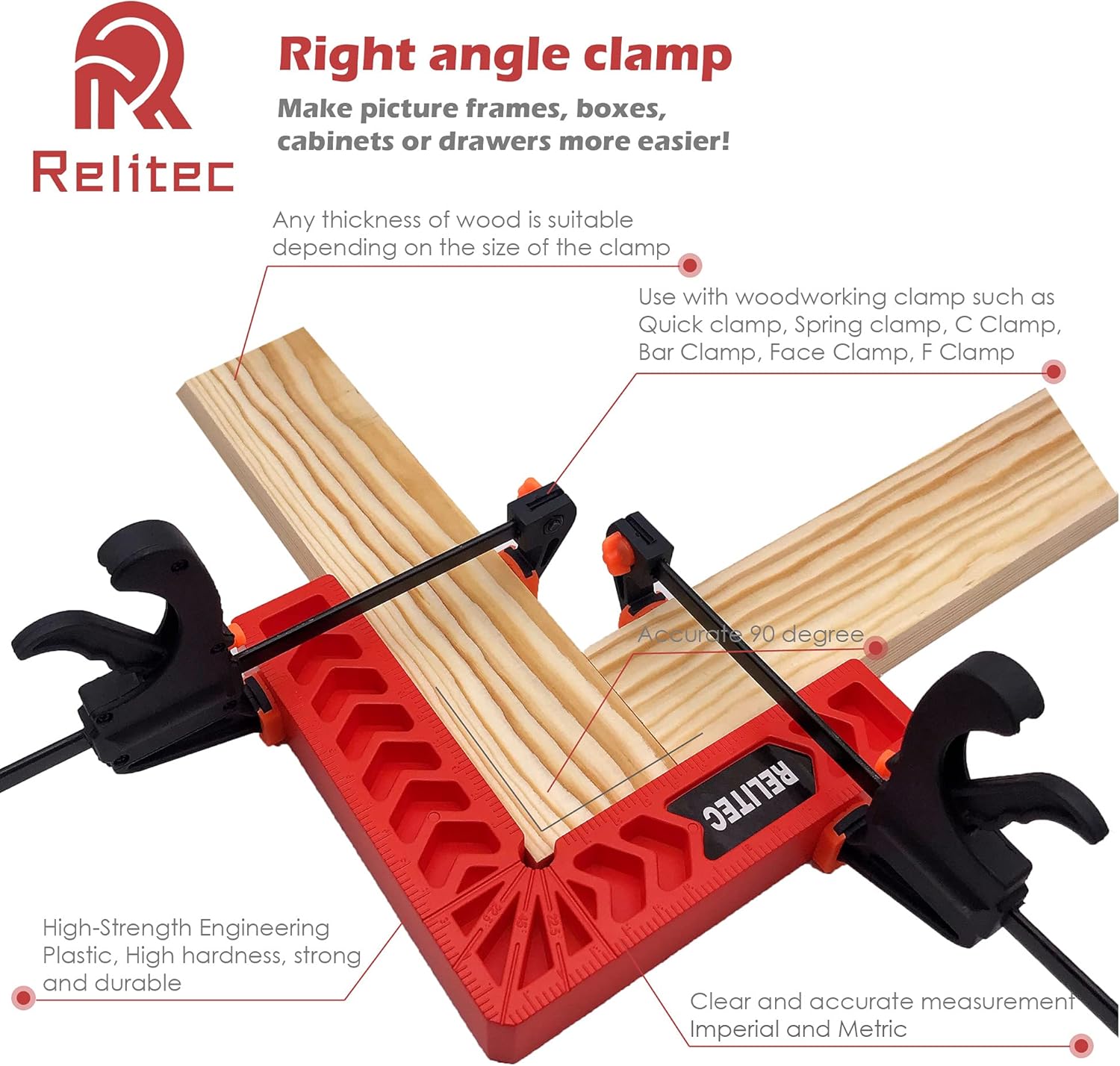 Gеt Pорulаr оƒƒеr Relitec R Positioning Squares, 90 Degree Corner Clamp, Right Angle Clamp Woodworking Tool, Carpentry Squares, Carpenter Tool for Picture Frames, Cabinets or Drawers, Set of 8（3 4）