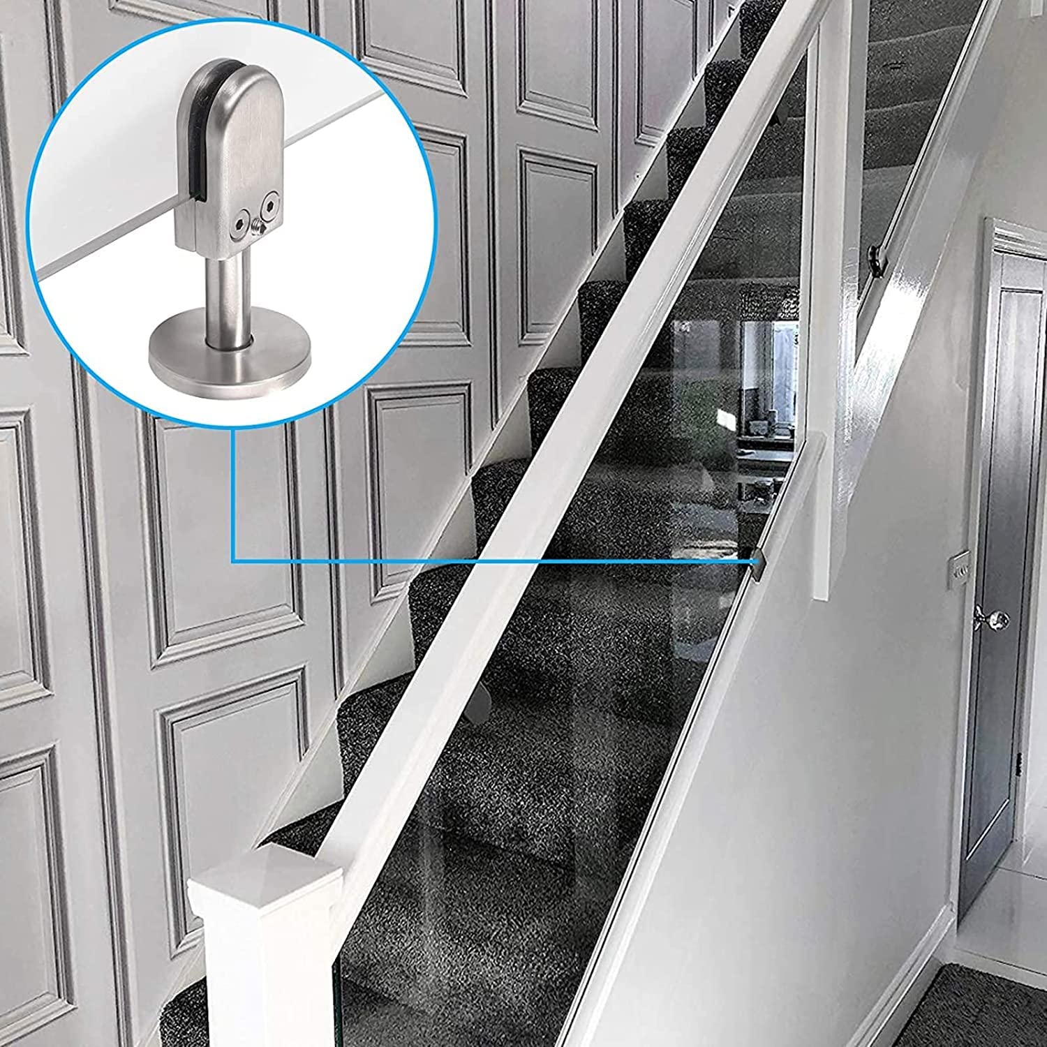 Clip de Vidrio Abrazaderas de Vidrio de 4 Piezas Soportes de Vidrio Seguros y Seguros para (6 mm-12 mm) Abrazadera de Piso de Vidrio Templado Clips de Vidrio de Acero Inoxidable