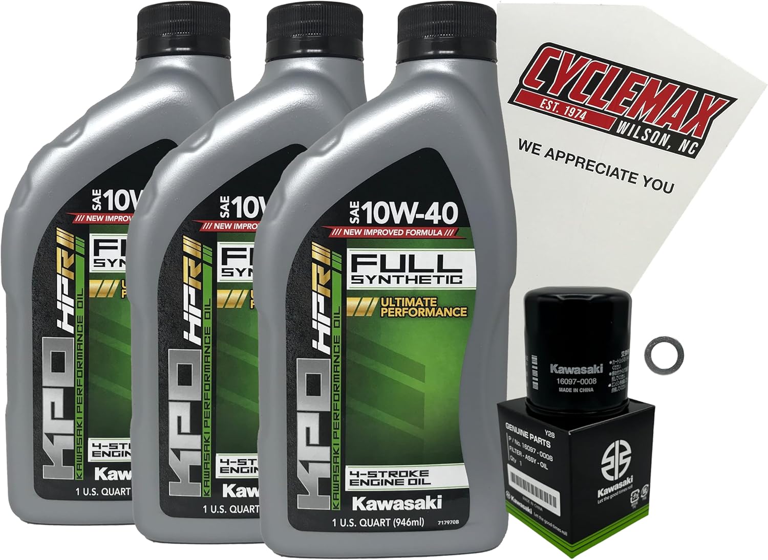 Cyclemax Full-Synthetic KPO Oil Change Kit compatible with 2018-2024 Kawasaki NINJA 400