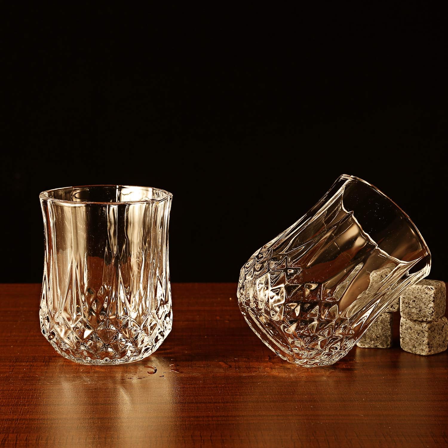 Whiskygläser-Set mit Granitsteinen, kühlt Whisky ohne Verdünnung, Holzbox