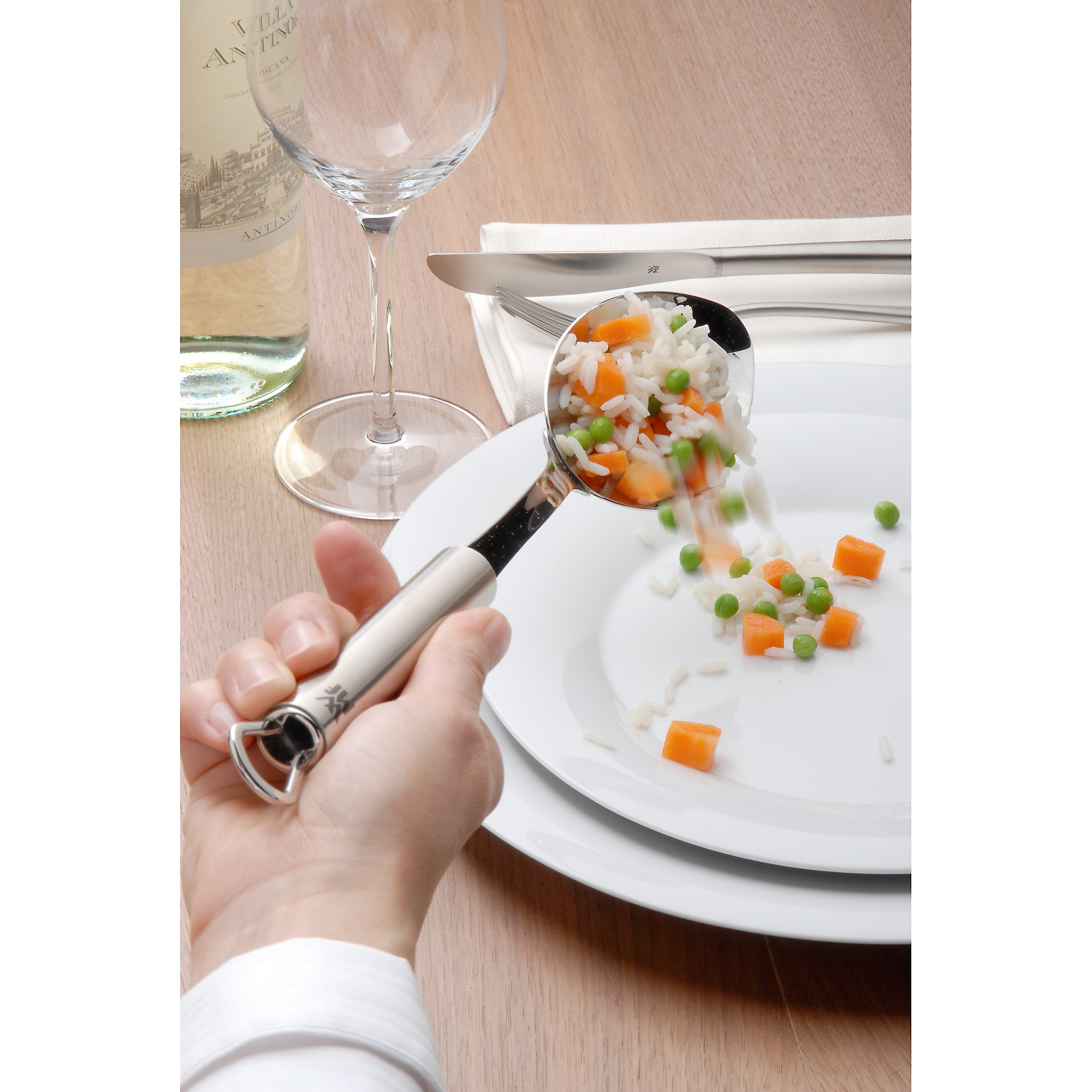 WMF Profi Plus Küchenhelfer Set 6-teilig, Hängeleiste mit 5 Helfer, Schöpflöffel, Schaumlöffel & Profi Plus Servierlöffel 32 cm, Cromargan Edelstahl teilmattiert, spülmaschinengeeignet