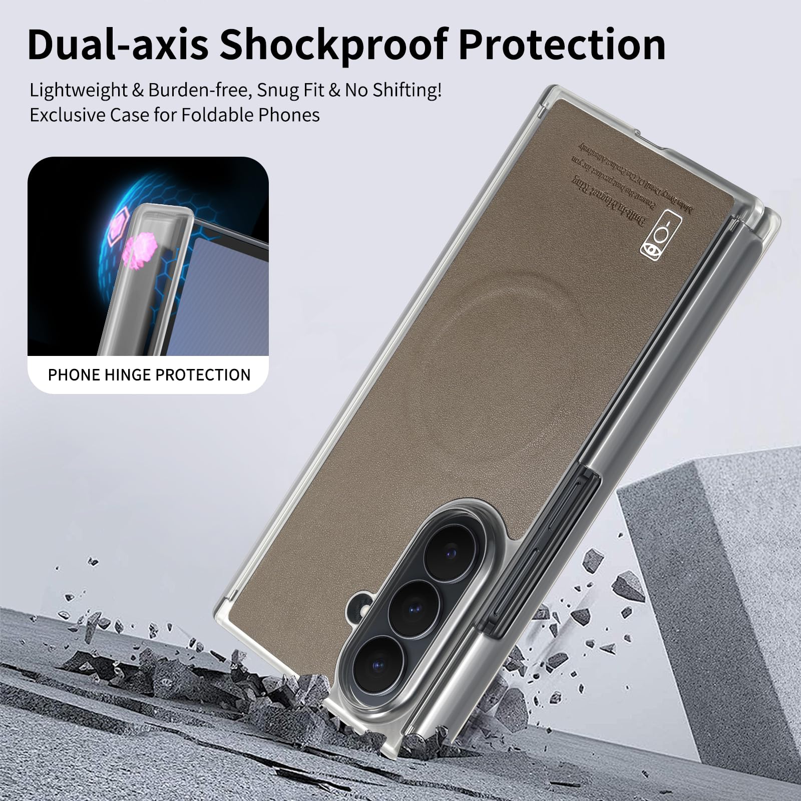 COQUE Funda Magnética para Samsung Galaxy Z Trifold, Cuero Vegano Premium, Protección de Bisagra, Cierre Magnético, Cubierta Biaxial a Prueba de Golpes para Samsung Galaxy Z Trifold-Cafe
