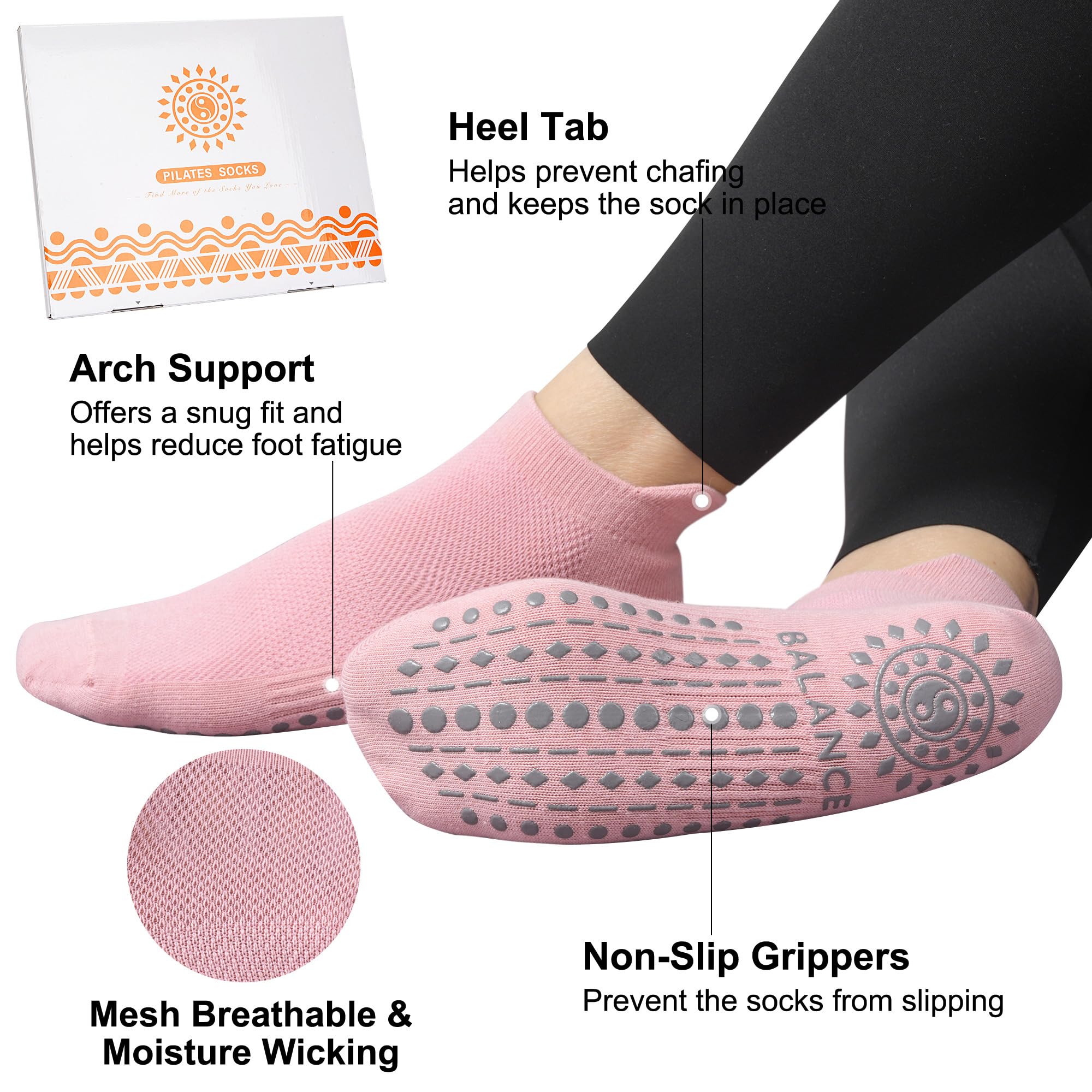 Grip - Calcetines de pilates para mujer, calcetines antideslizantes para yoga, entrenamiento, gimnasio, hospital, 3 pares