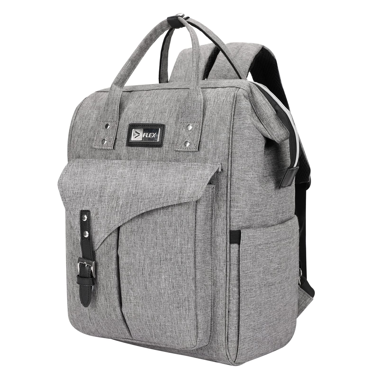 Flex Waterproof Changing Bag Backpack, Nappy Changing Backpack Diaper Bags with Changing Mat, Stroller Straps Insulated Bottle Pocket Padded Shoulder Straps for Mum Dad Grey