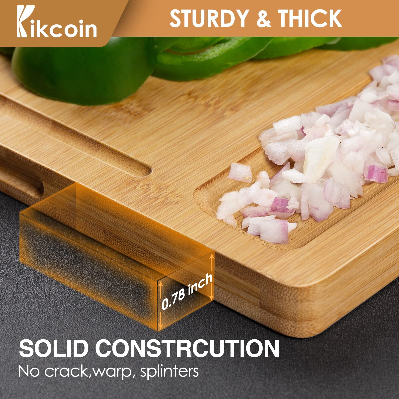 Bamboo Cutting Board Set of 3 for Kitchen - Wooden Cutting Board Set in 3 Sizes with Large (15x10), Medium (12x8), Small (9x6) Charcuterie Chopping Boards for Kitchen - Safe, Solid