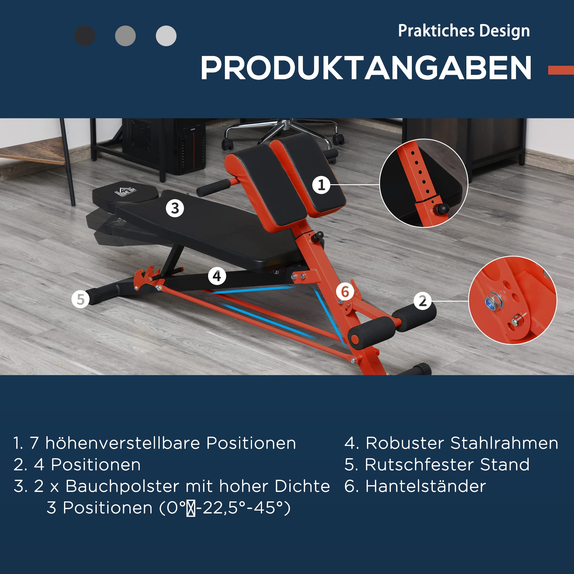 HOMCOM Banco de Pesas Multifuncional Banquillo de Gimnasio Completo Respaldo Inclinable en 3 Posiciones y Altura Ajustable Carga 300 kg 64x146x73,5-85 cm Negro