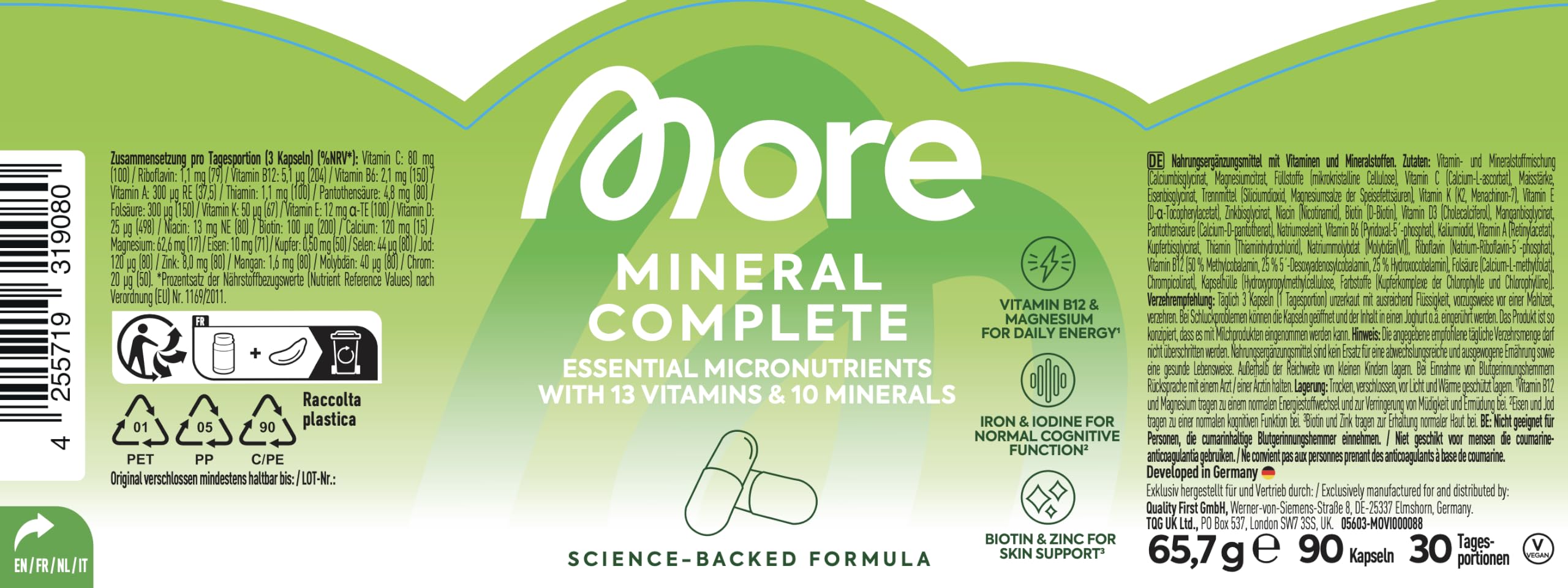 More Mineral Complete, 90 Kapseln | mit Vitaminen und Mineralstoffen, vegan, made in Germany