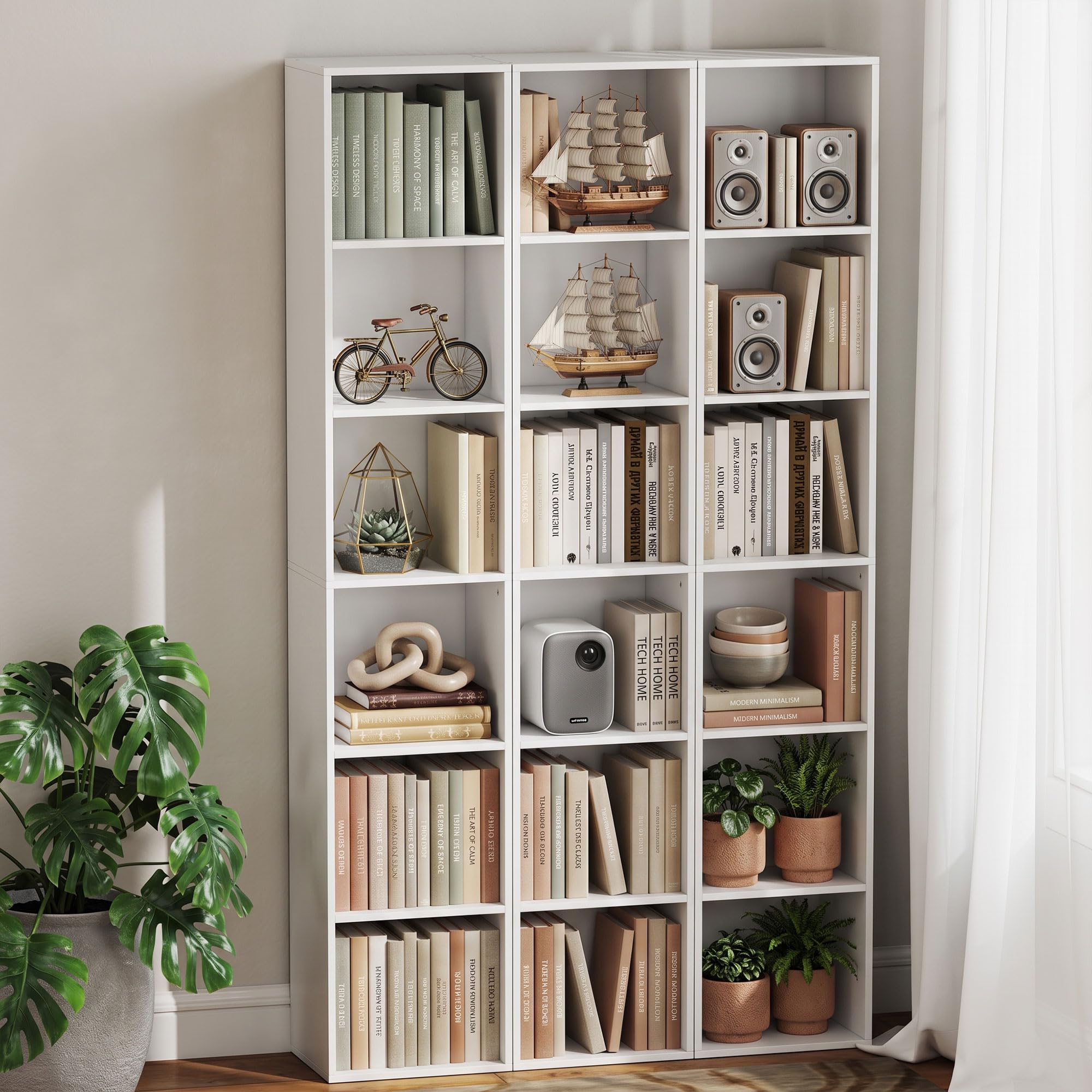 HOMCOM Libreria Scaffale a 6 Ripiani Salvaspazio 30x24x159 cm Bianco | Libreria Verticale, Scaffale Portaoggetti, per Soggiorno Camera da Letto Ufficio Studio