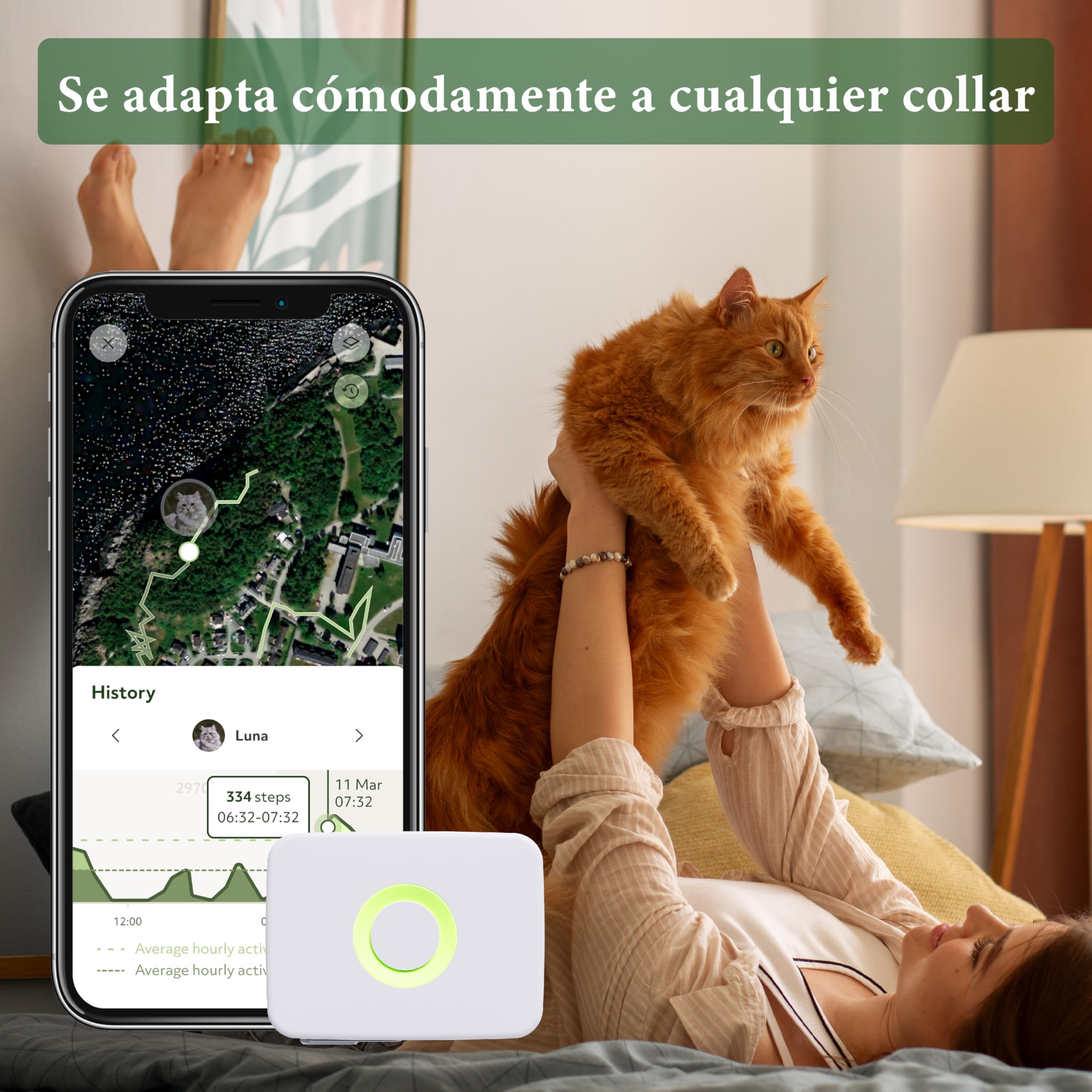 Lilcat 2 GPS y rastreador de Actividad para Gatos, Impermeable, Ligero, a Prueba de Golpes, Seguimiento GPS en Vivo e historial de ubicación, Contador de Pasos y Monitor de Actividad, Fabricado en