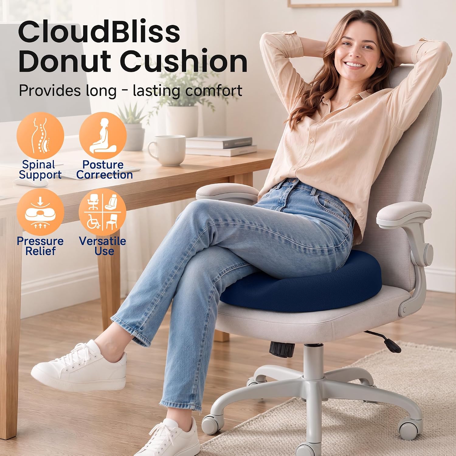  Donut Pillow Stadium Seat Cushion for Tailbone Pain Relief and Hemorrhoids, Memory Foam Seat Chair Cushion, Portable Seat Cushions for Bleachers, Car, Home & Office thumbnail