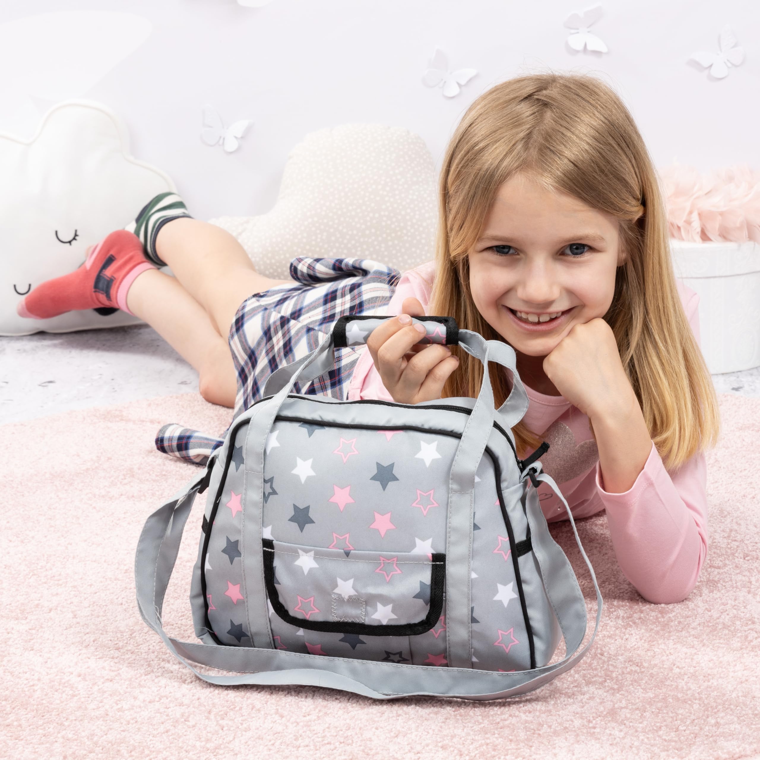 Bayer Design 69007AA Wickeltasche für Puppen, Winkelunterlage, Stoffwindel, Puppenzubehör, Tasche, Grau