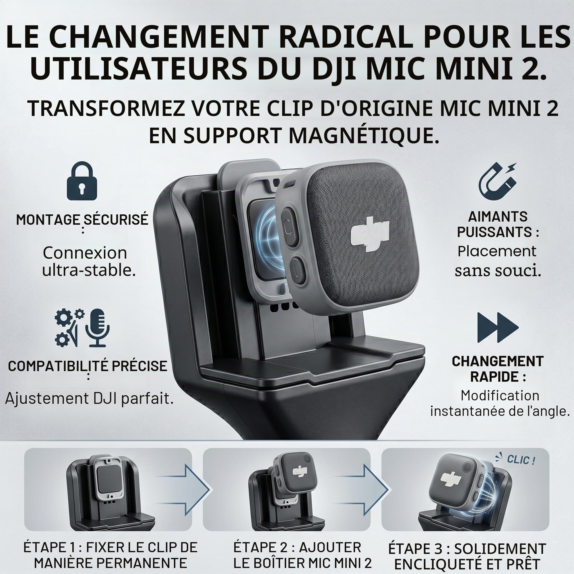 Support pour DJI Mic 3/2/Mini 2/Mini/Rode Wireless GO II/Osmo Pocket 3/4 Handle Rig Poignée Wireless Interview Lavalier Microphone sans Fil Adaptateur Handheld Griffe pour Hollyland Lark M1/Synco G1