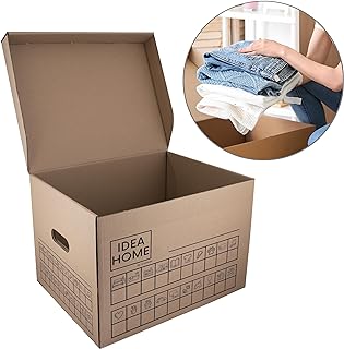 IDEA HOME Set of 6 Moving Box File Box Movebox, Cardboard Storage Box with Lid, Sturdy Packaging Box with a Load Capacity of 30 kg, Size 431 x 333 x 294 mm